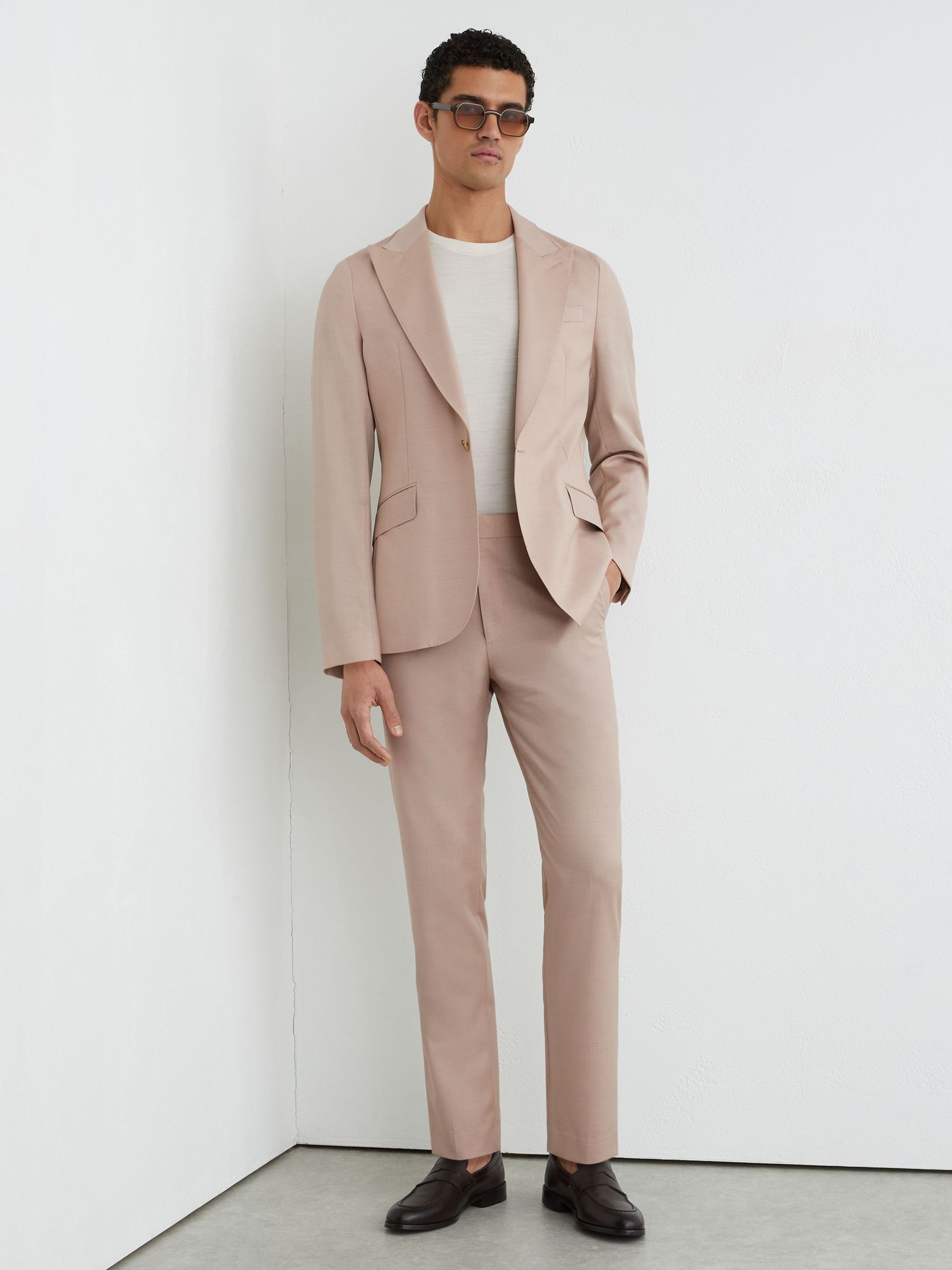 Wool Suit Tailored-Fit Trousers in Dusty Pink - Image 1 of 6