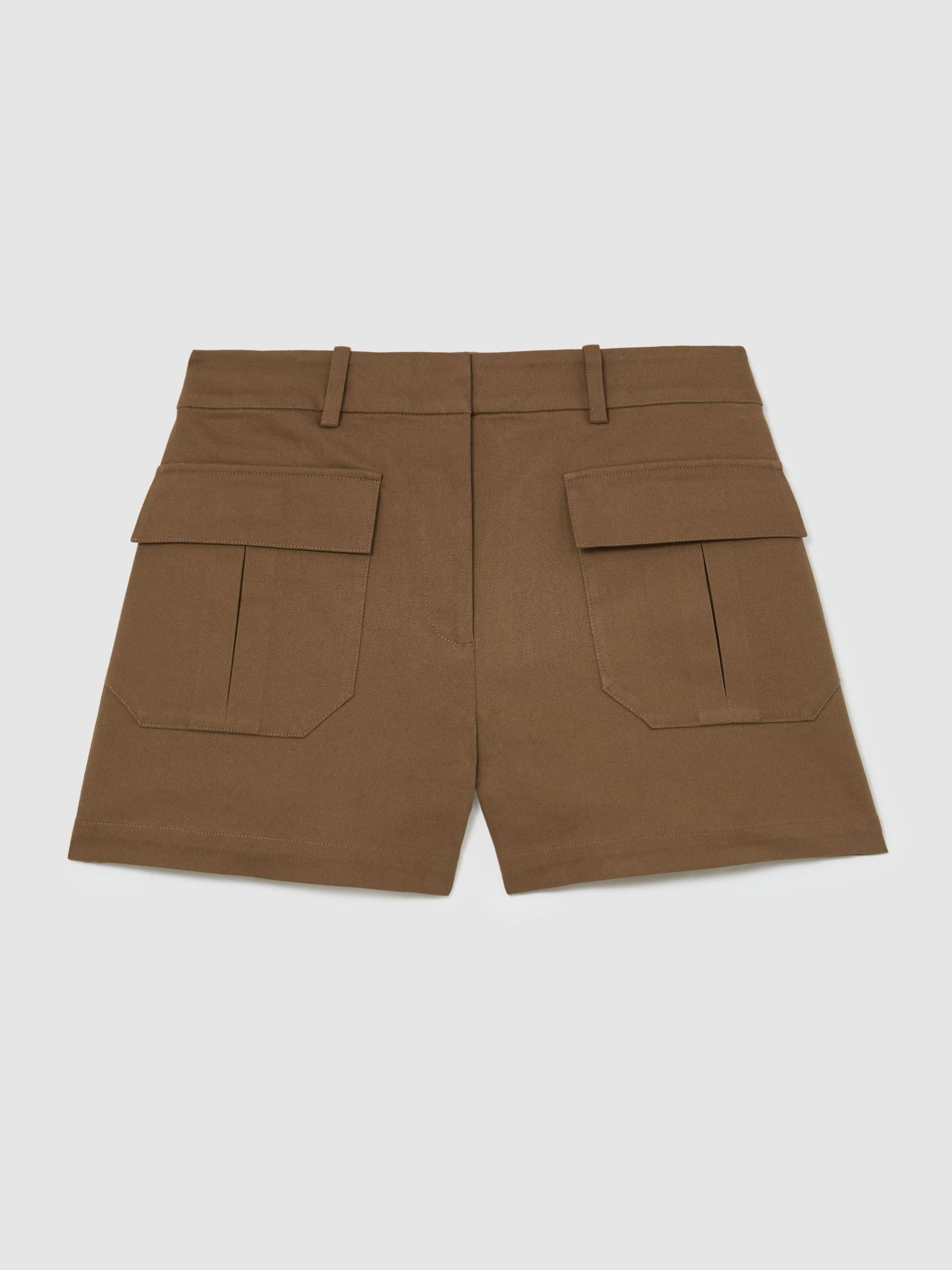 Cotton Twill Flap-Pocket Shorts with Stretch in Taupe Neutral - Image 2 of 7