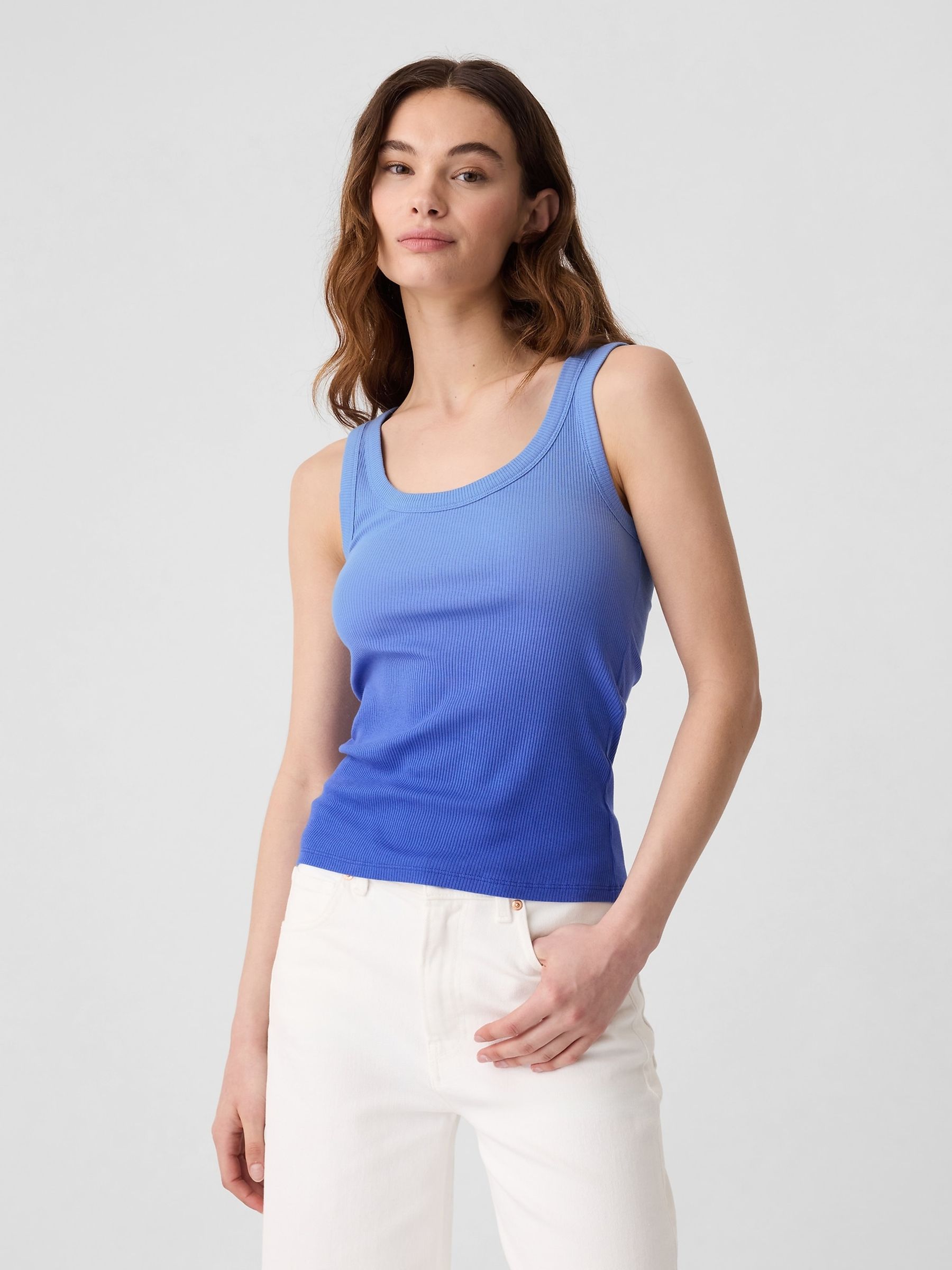 Blue Ombre Soft Ribbed Sleeveless Vest Top - Image 1 of 5