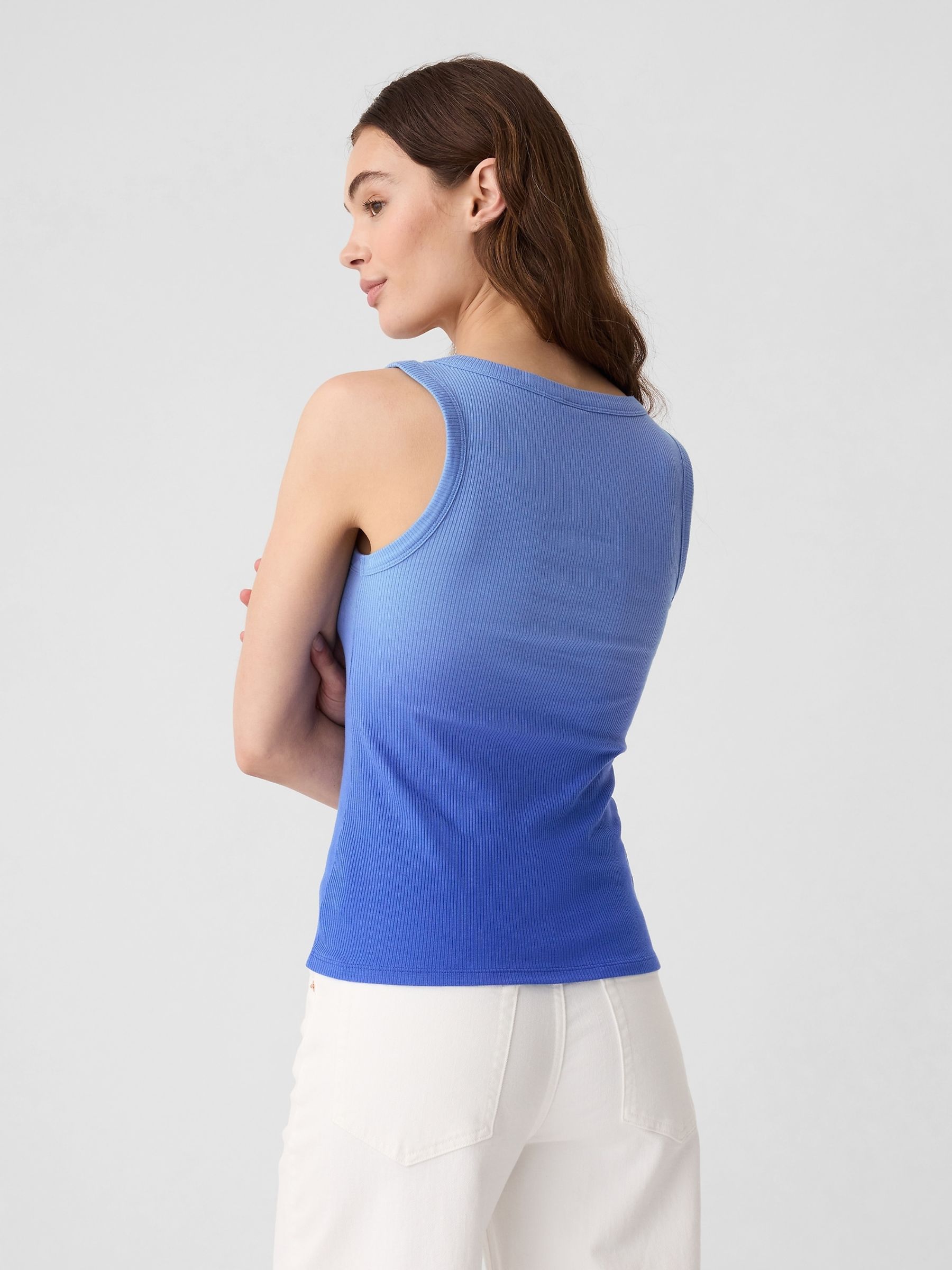 Blue Ombre Soft Ribbed Sleeveless Vest Top - Image 2 of 5
