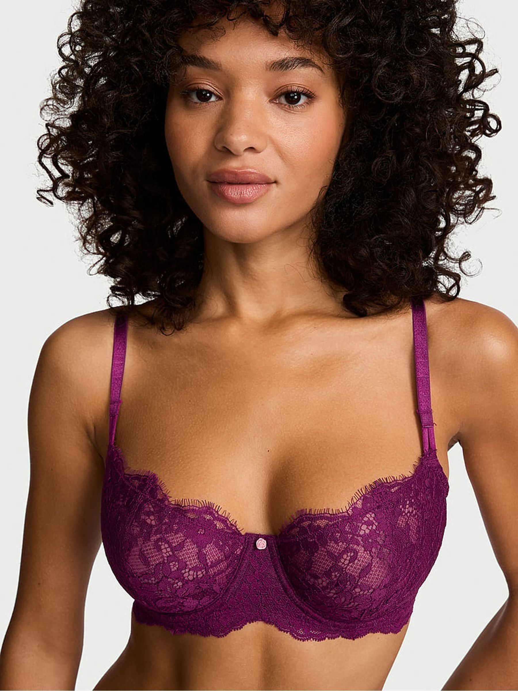 Rhubarb Purple Unlined Balcony Lace Bra - Image 1 of 2 Rhubarb Purple Unlined Balcony Lace Bra - Image 1 of 2