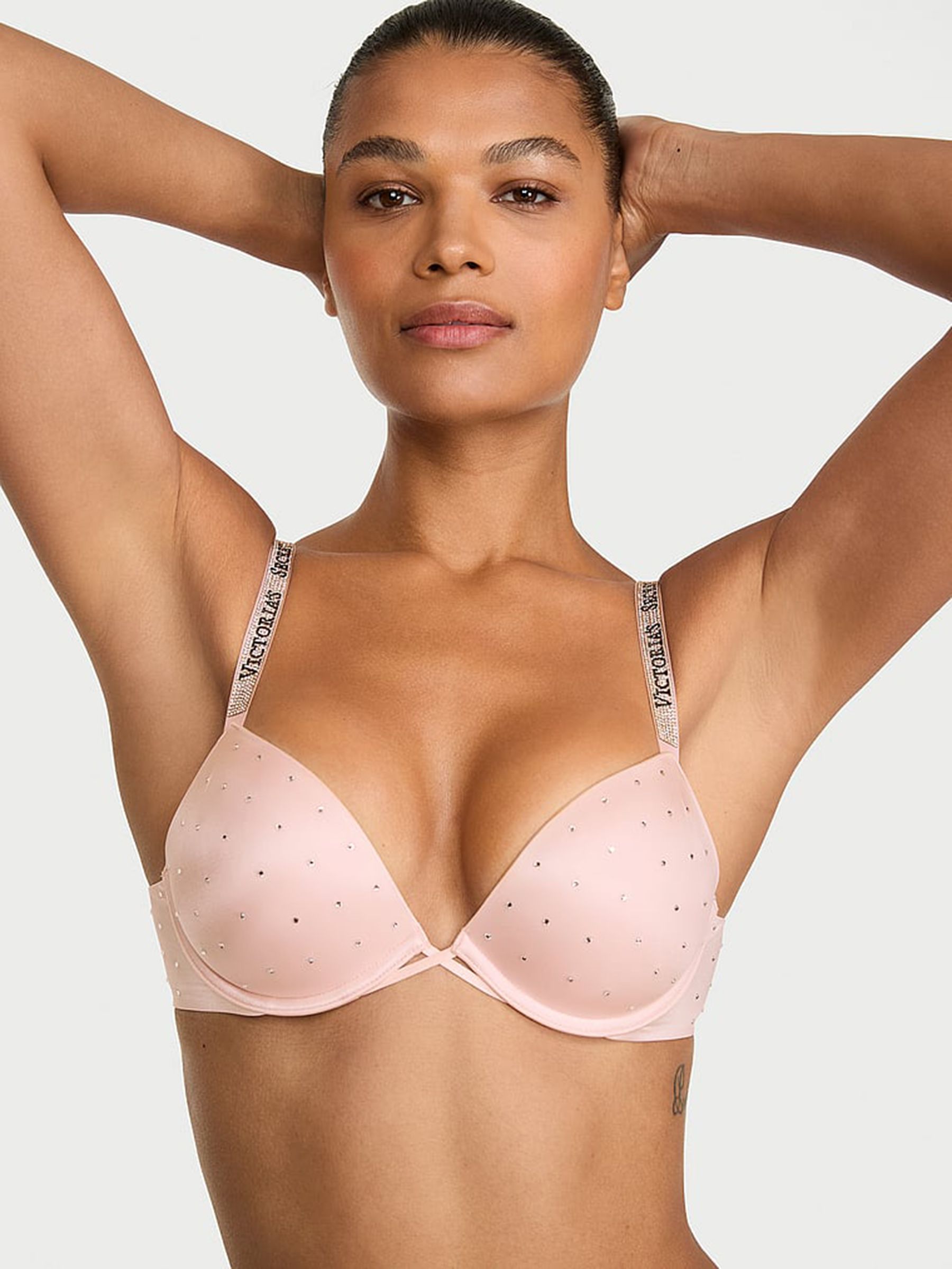 Purest Pink Push Up Shine Strap Diamanté Bra - Image 1 of 2 Purest Pink Push Up Shine Strap Diamanté Bra - Image 1 of 2