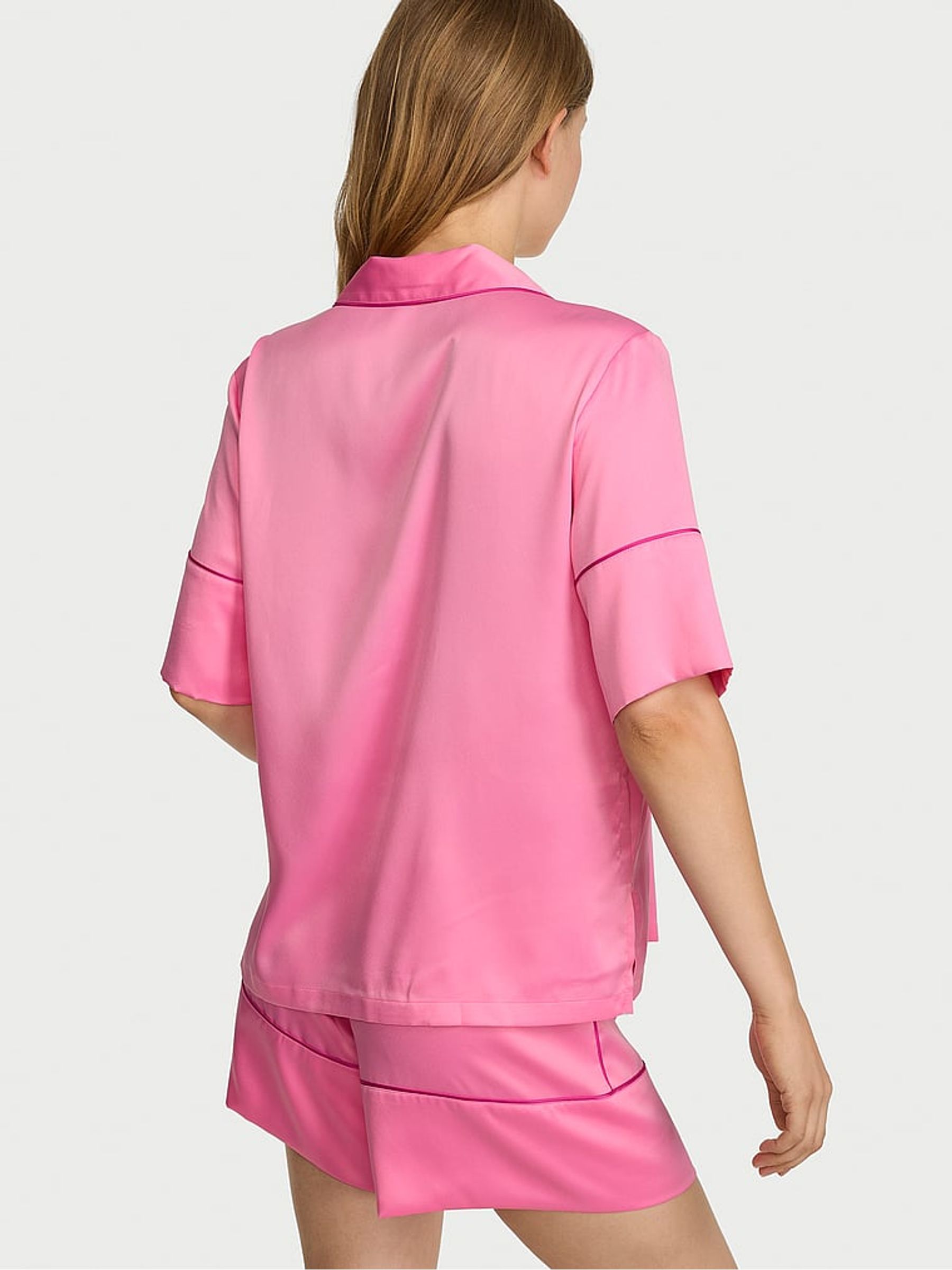 Sexy Little Pink Satin Short Pyjamas Set - Image 2 of 3 Sexy Little Pink Satin Short Pyjamas Set - Image 2 of 3