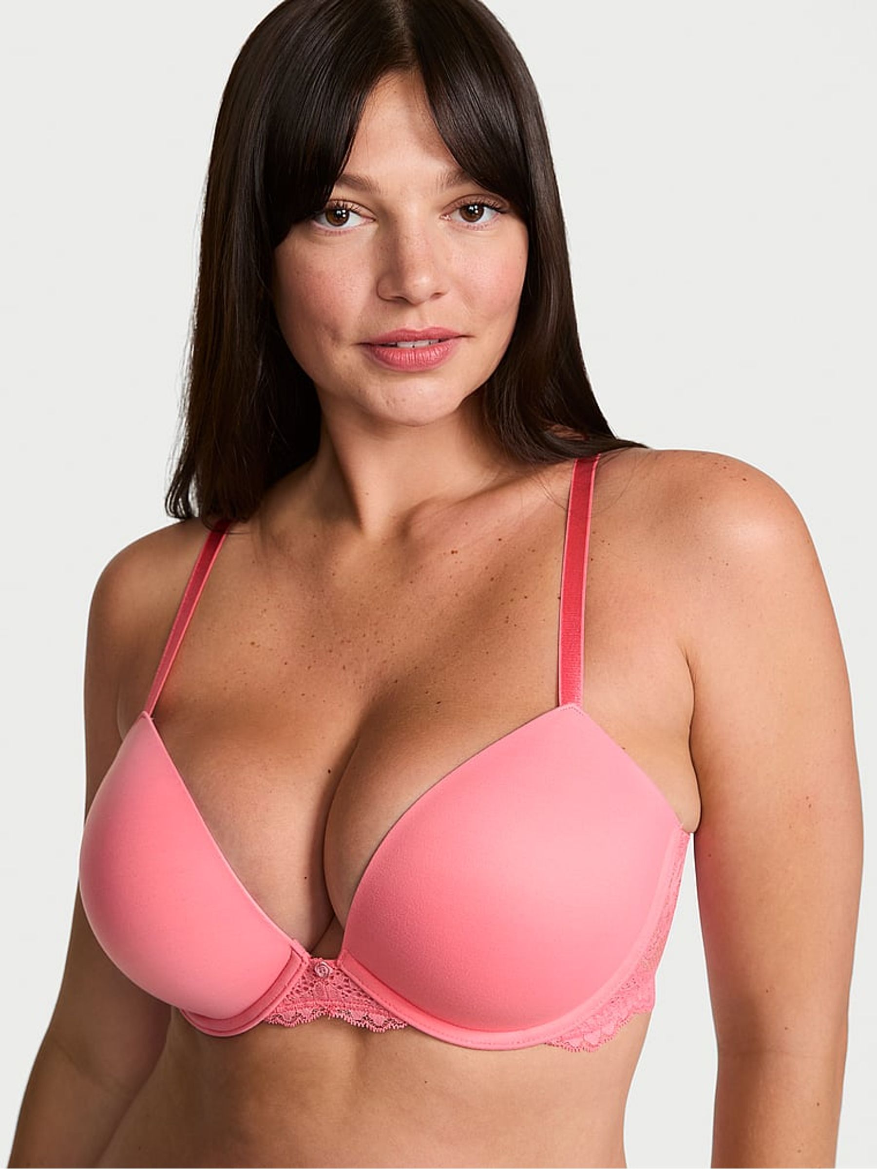 Wild Salmon Pink Lace Trim Push Up Bra - Image 1 of 2