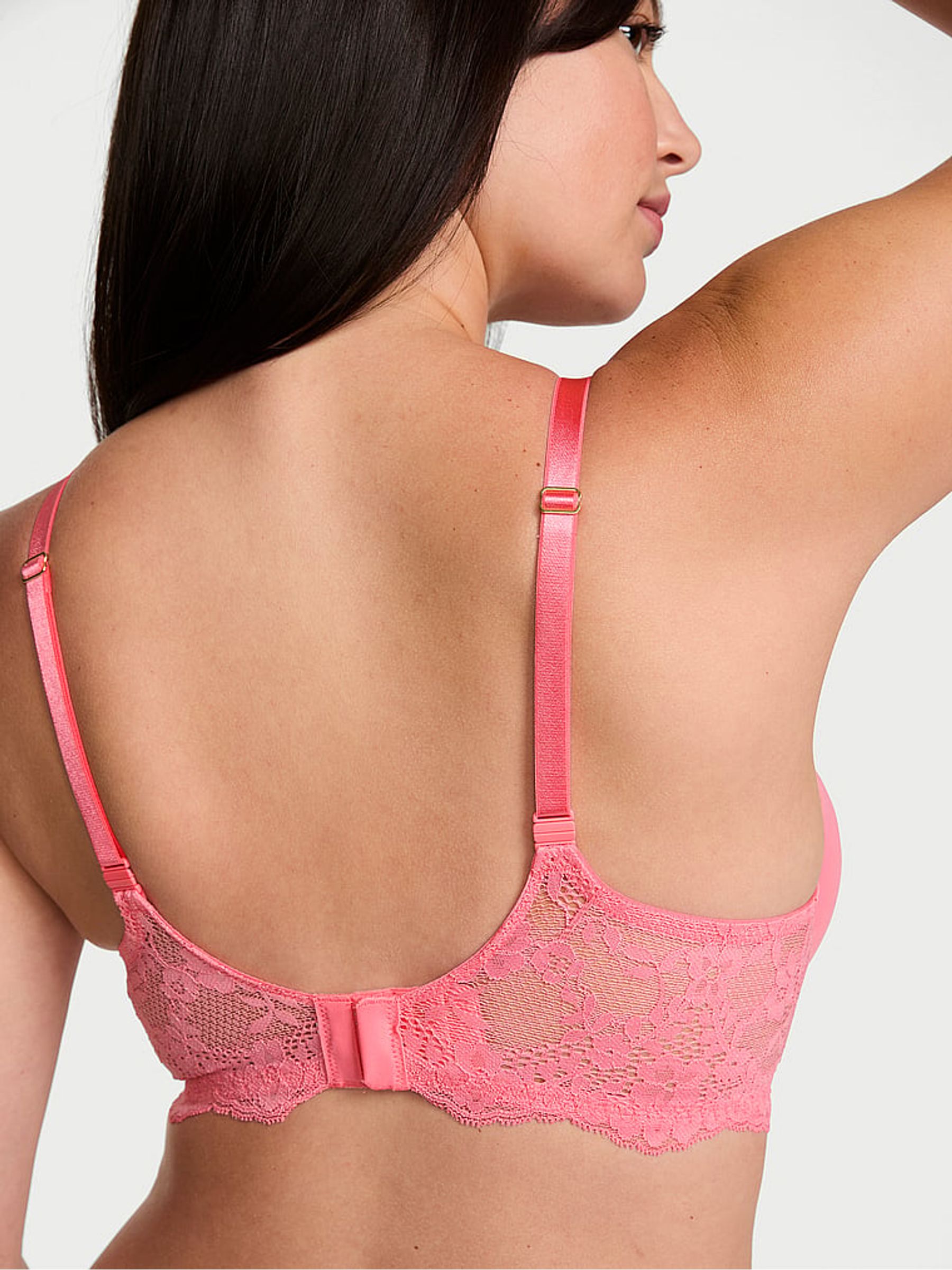Wild Salmon Pink Lace Trim Push Up Bra - Image 2 of 2 Wild Salmon Pink Lace Trim Push Up Bra - Image 2 of 2