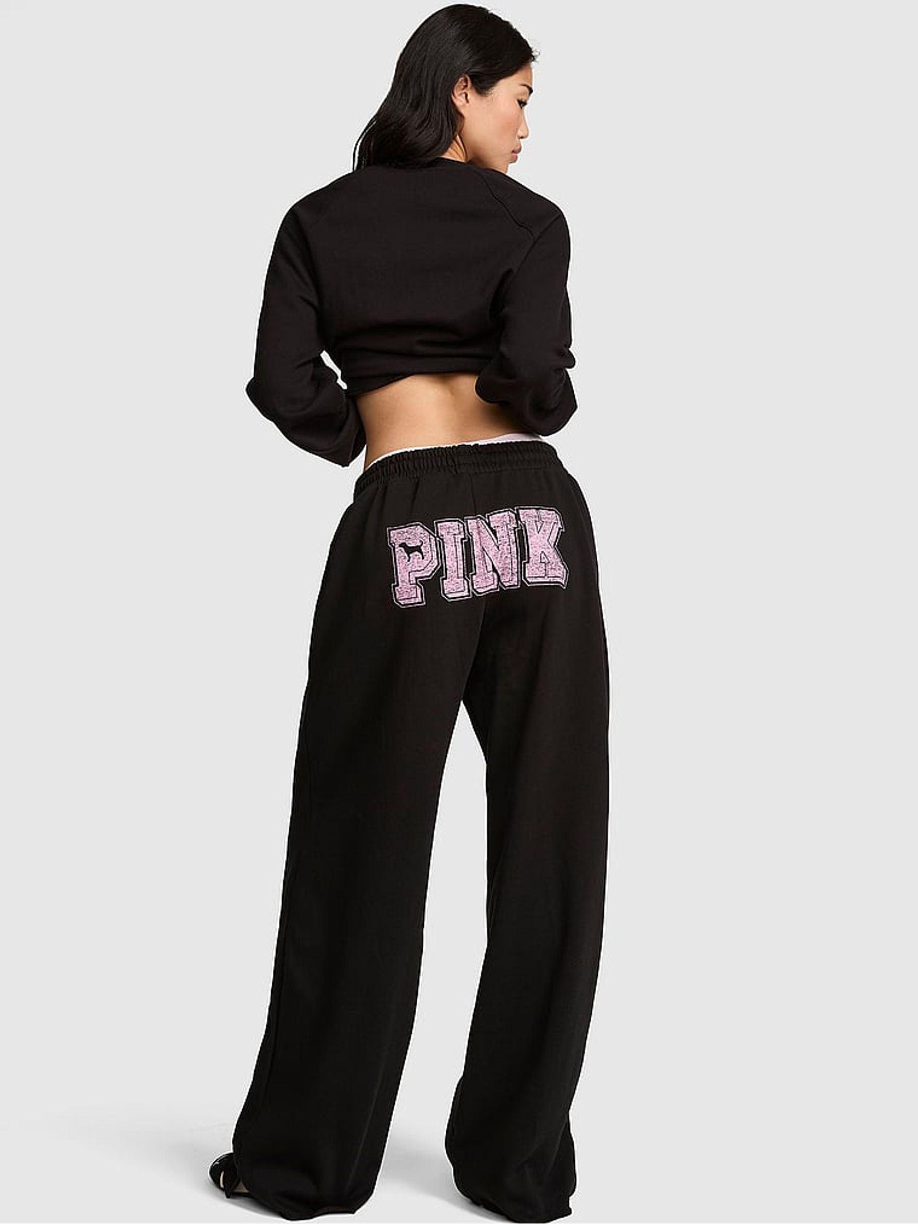 Black/Pink Wide Leg Fleece Joggers - Image 2 of 2