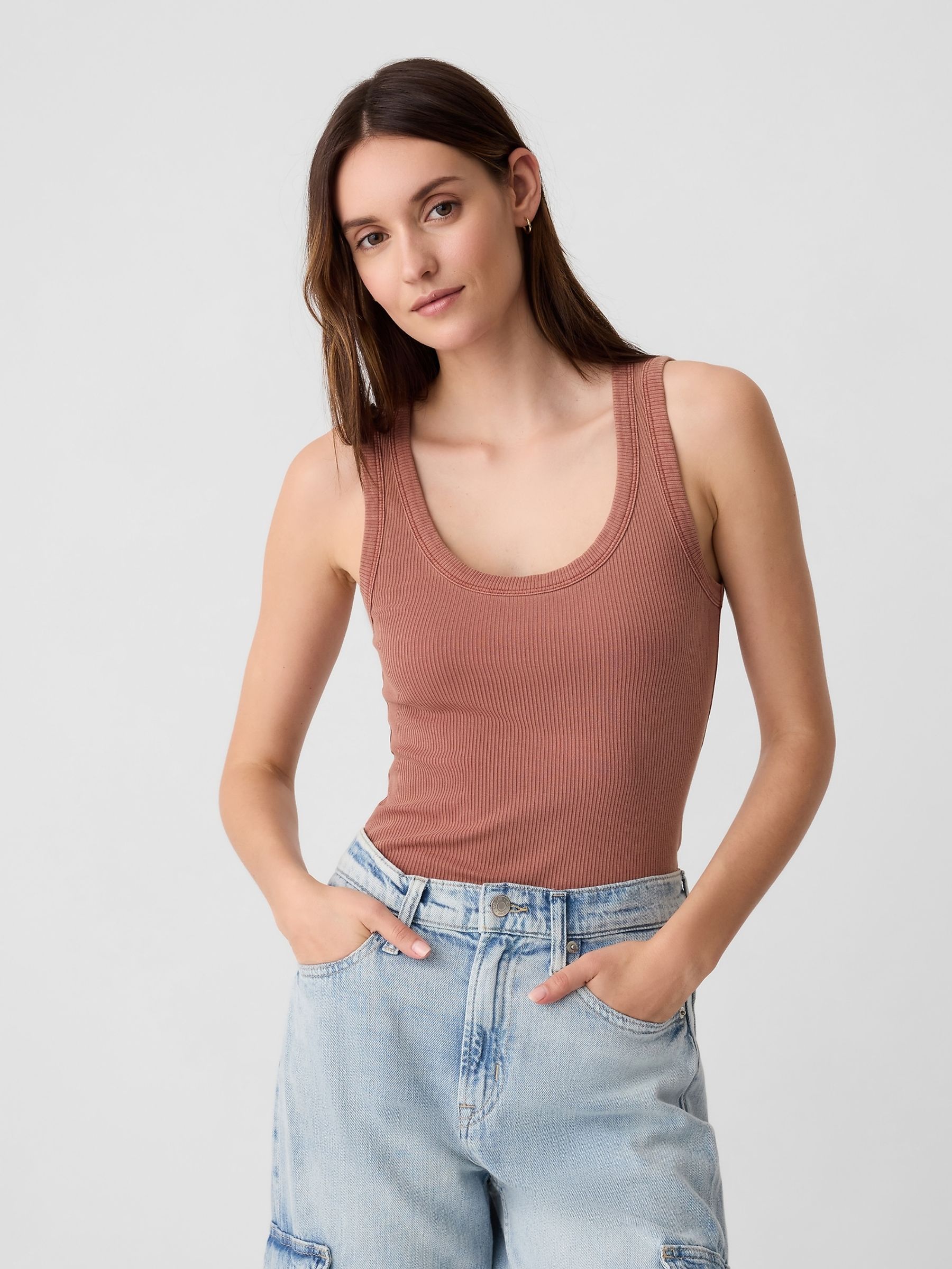 Brown Ribbed Knit Vest - Image 1 of 5