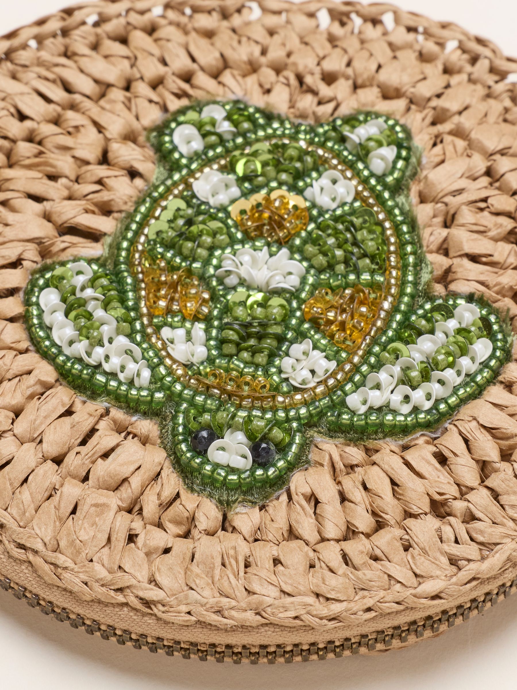 Natural Turtle Beaded Raffia Pouch - Image 2 of 3