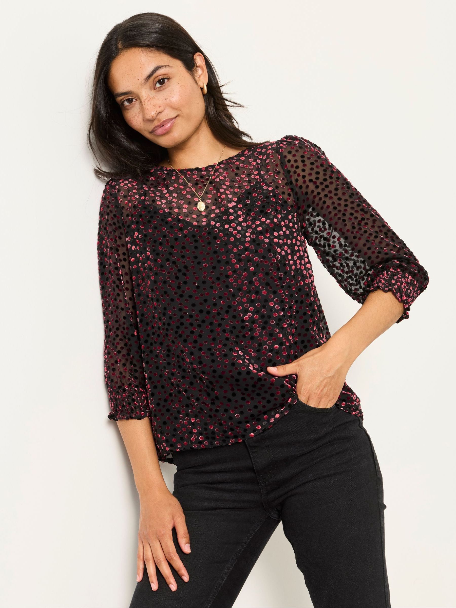 Shelby Black Devore Blouse - Image 3 of 7
