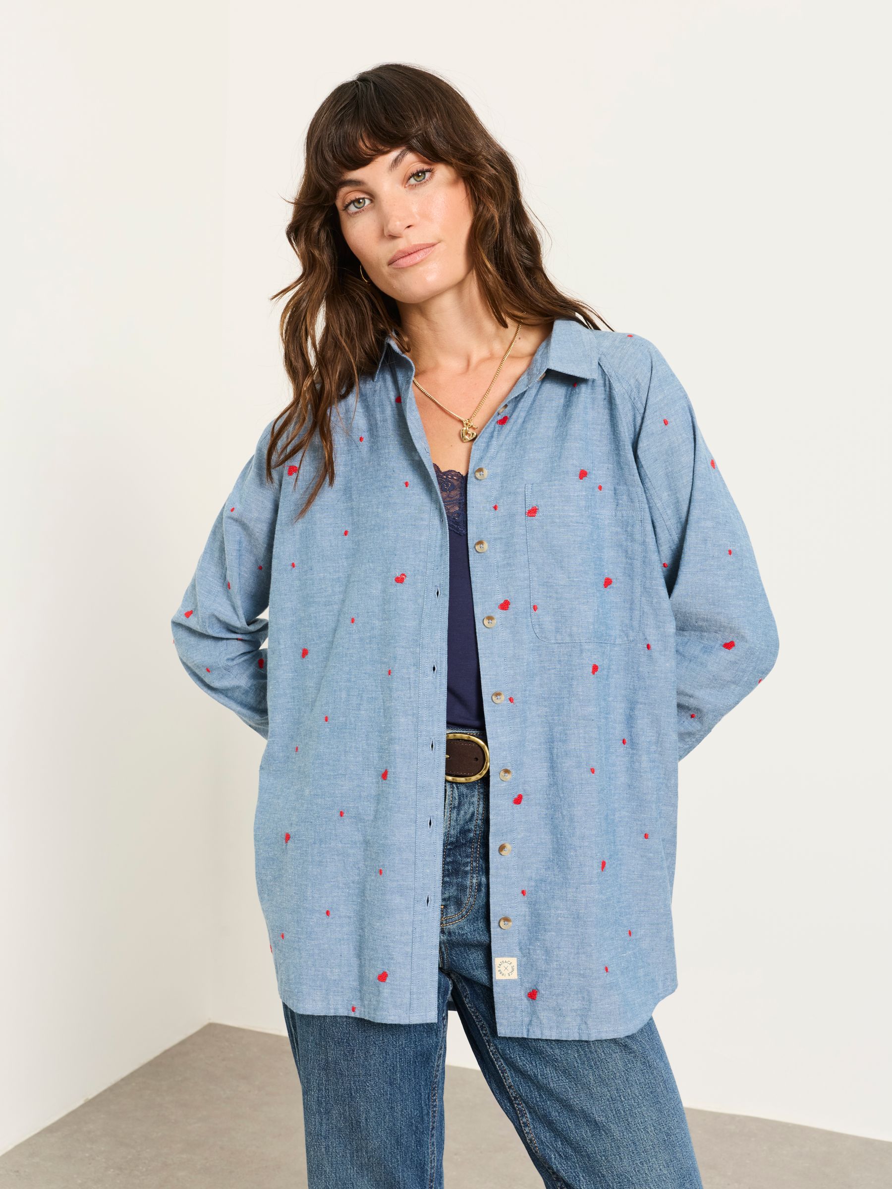 Bessie Chambray Blue Embroidered Check Shirt - Image 1 of 6
