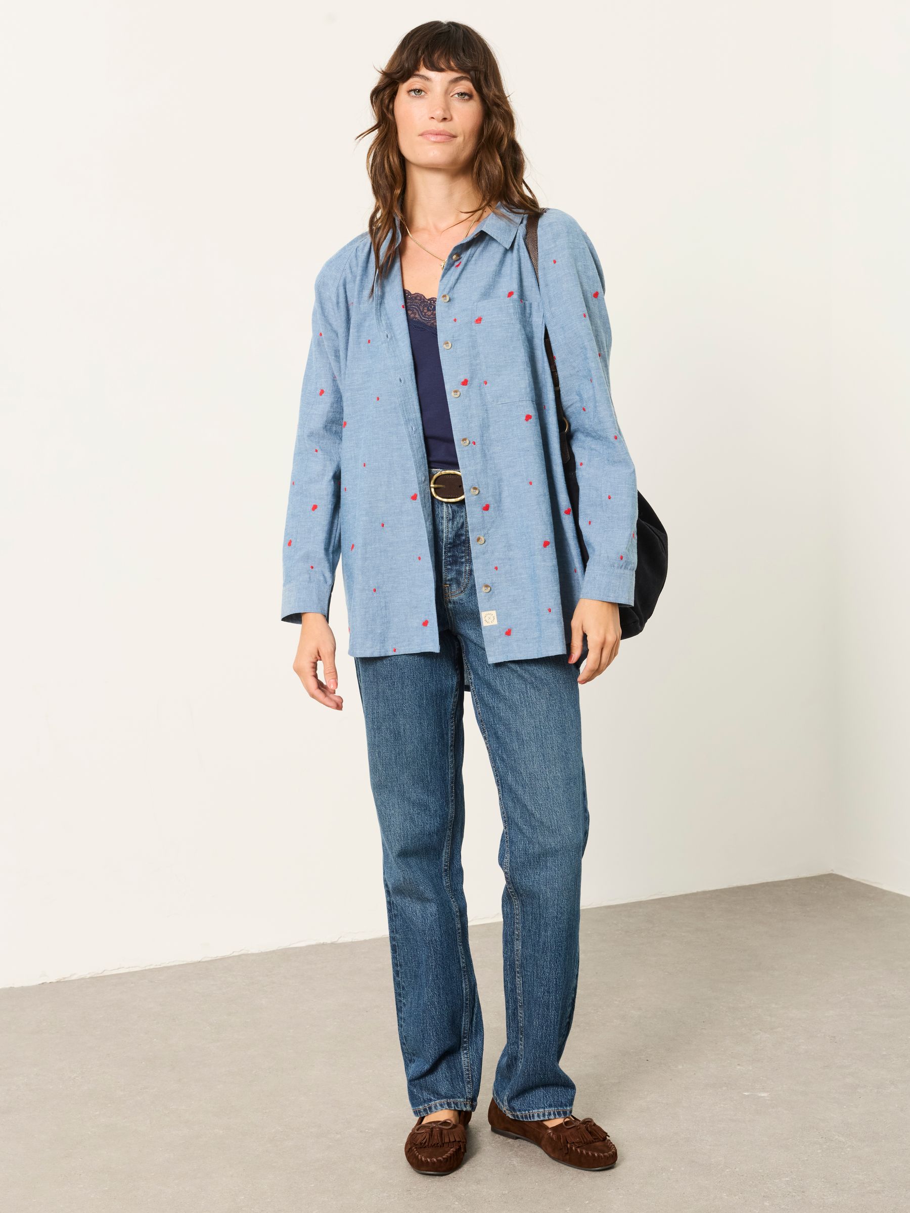 Bessie Chambray Blue Embroidered Check Shirt - Image 3 of 6
