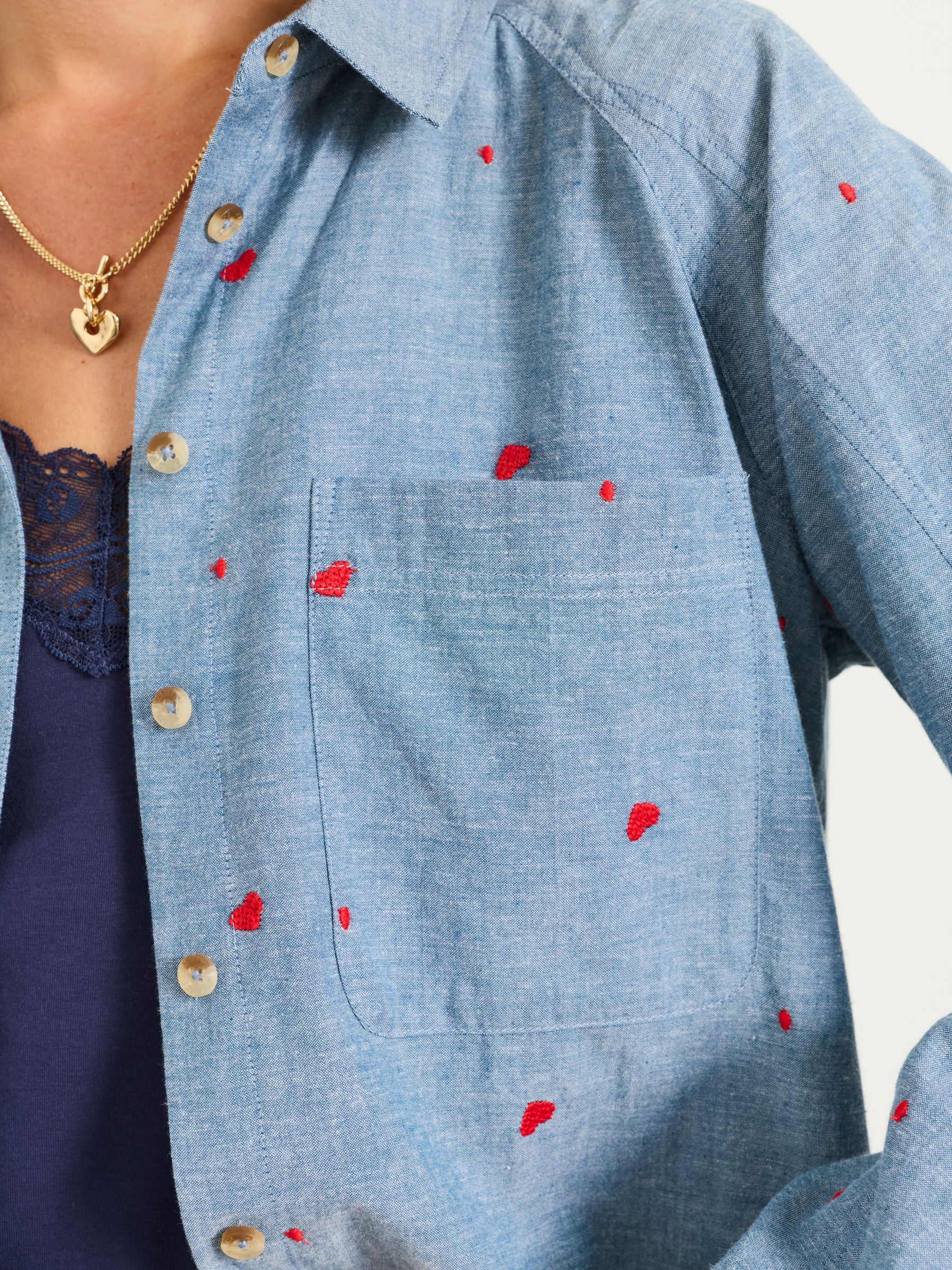 Bessie Chambray Blue Embroidered Check Shirt - Image 4 of 6