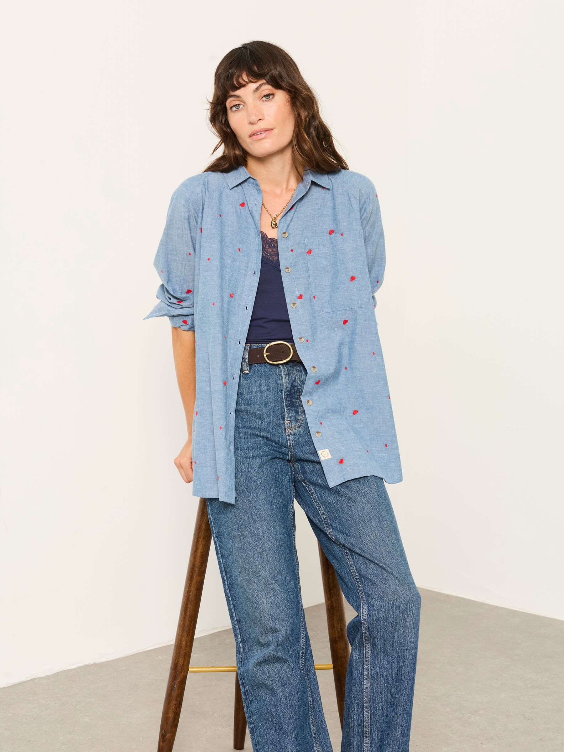 Bessie Chambray Blue Embroidered Check Shirt - Image 5 of 6