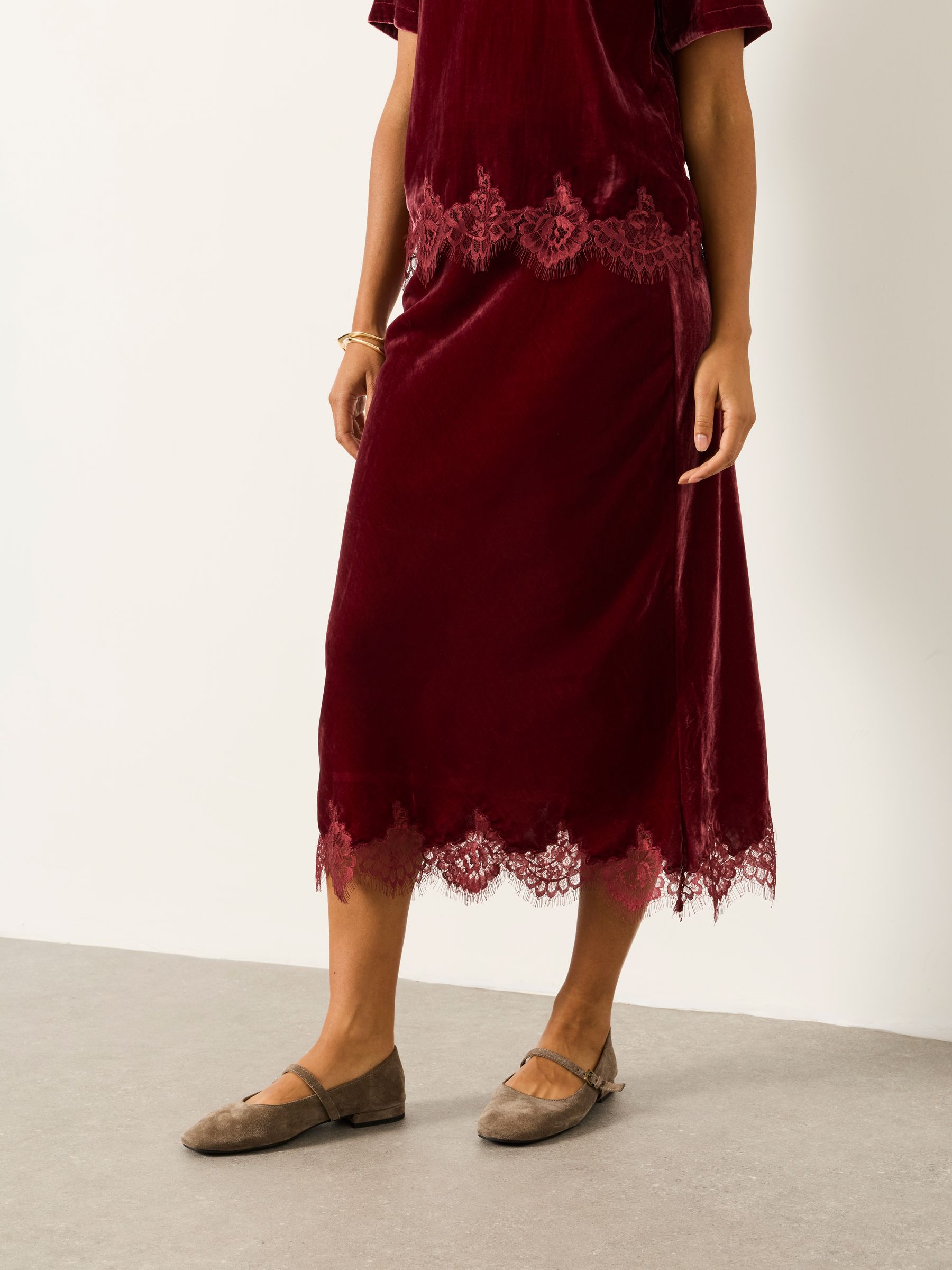 Esme Rose Pink Velvet Midi Skirt - Image 2 of 6