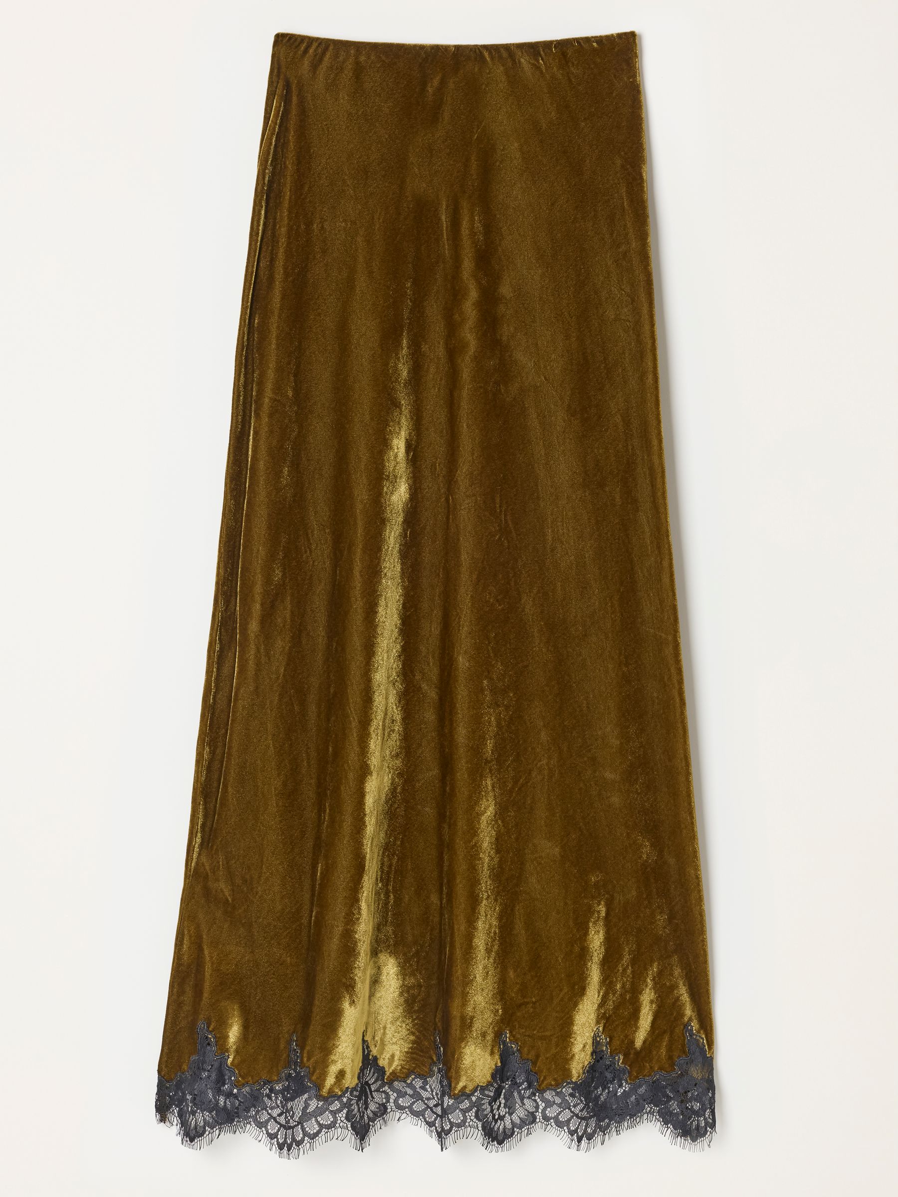 Esme Olive Green Velvet Midi Skirt - Image 6 of 6