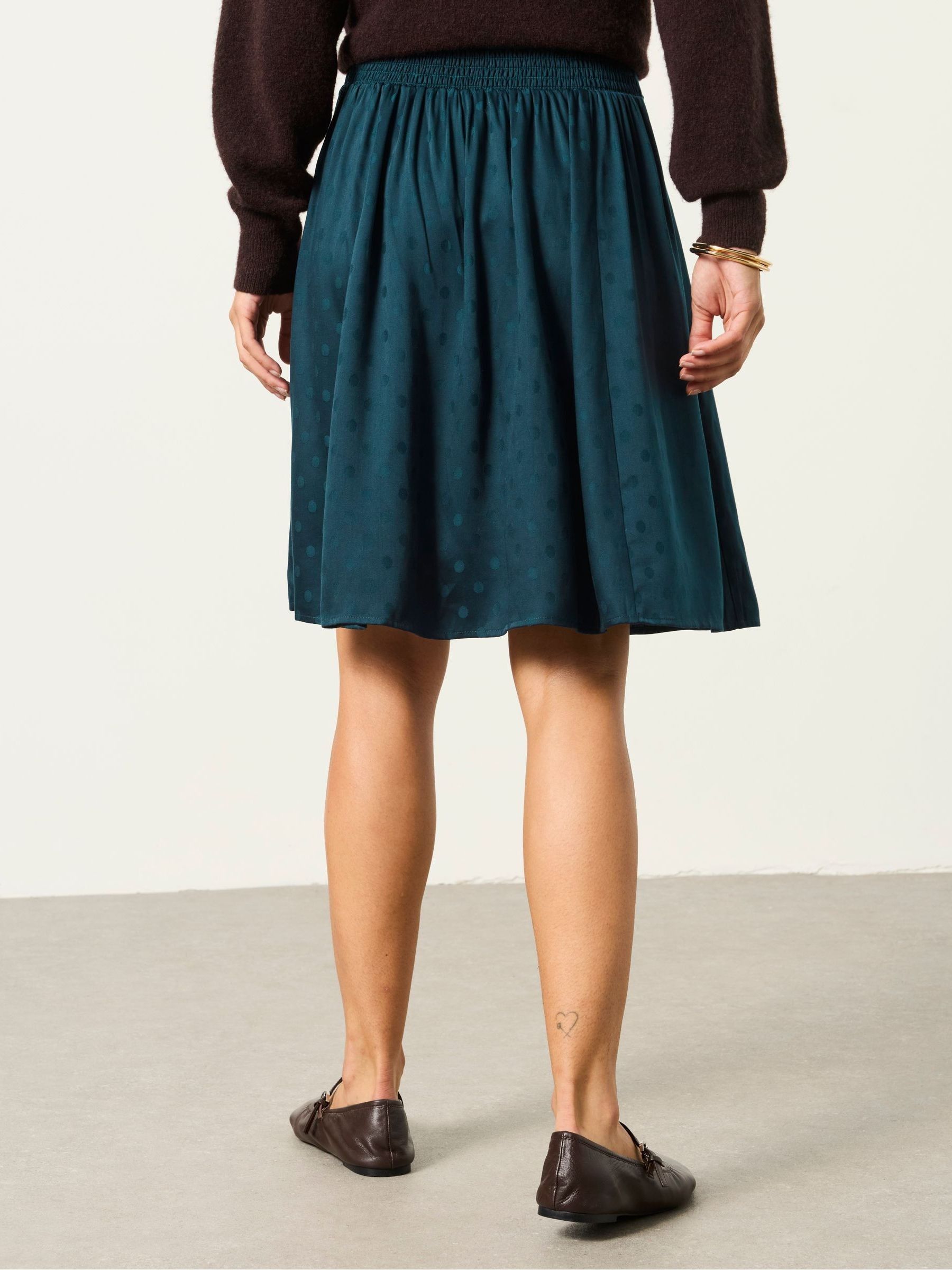 Selena Teal Blue Polka Dot Satin Mini Skirt - Image 2 of 7