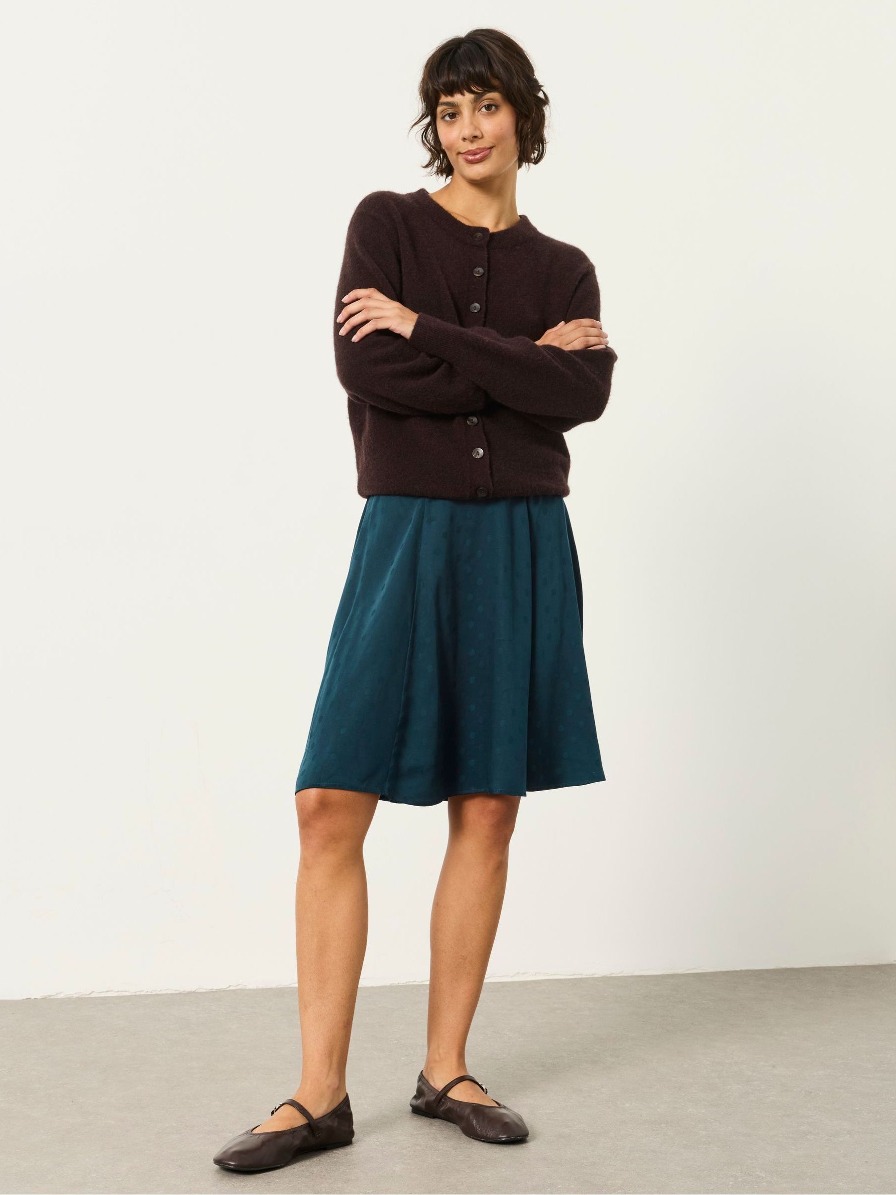 Selena Teal Blue Polka Dot Satin Mini Skirt - Image 4 of 7