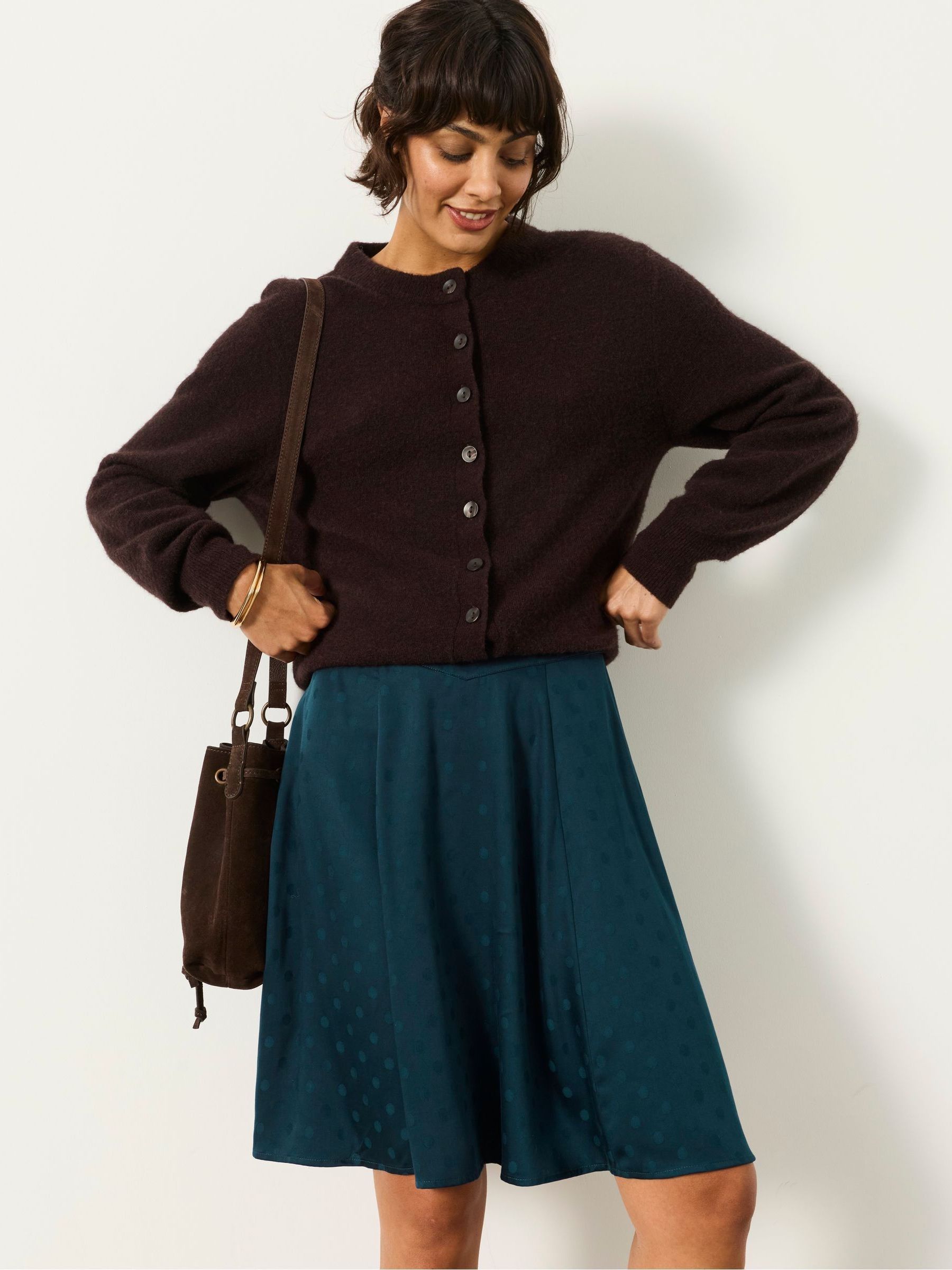 Selena Teal Blue Polka Dot Satin Mini Skirt - Image 5 of 7