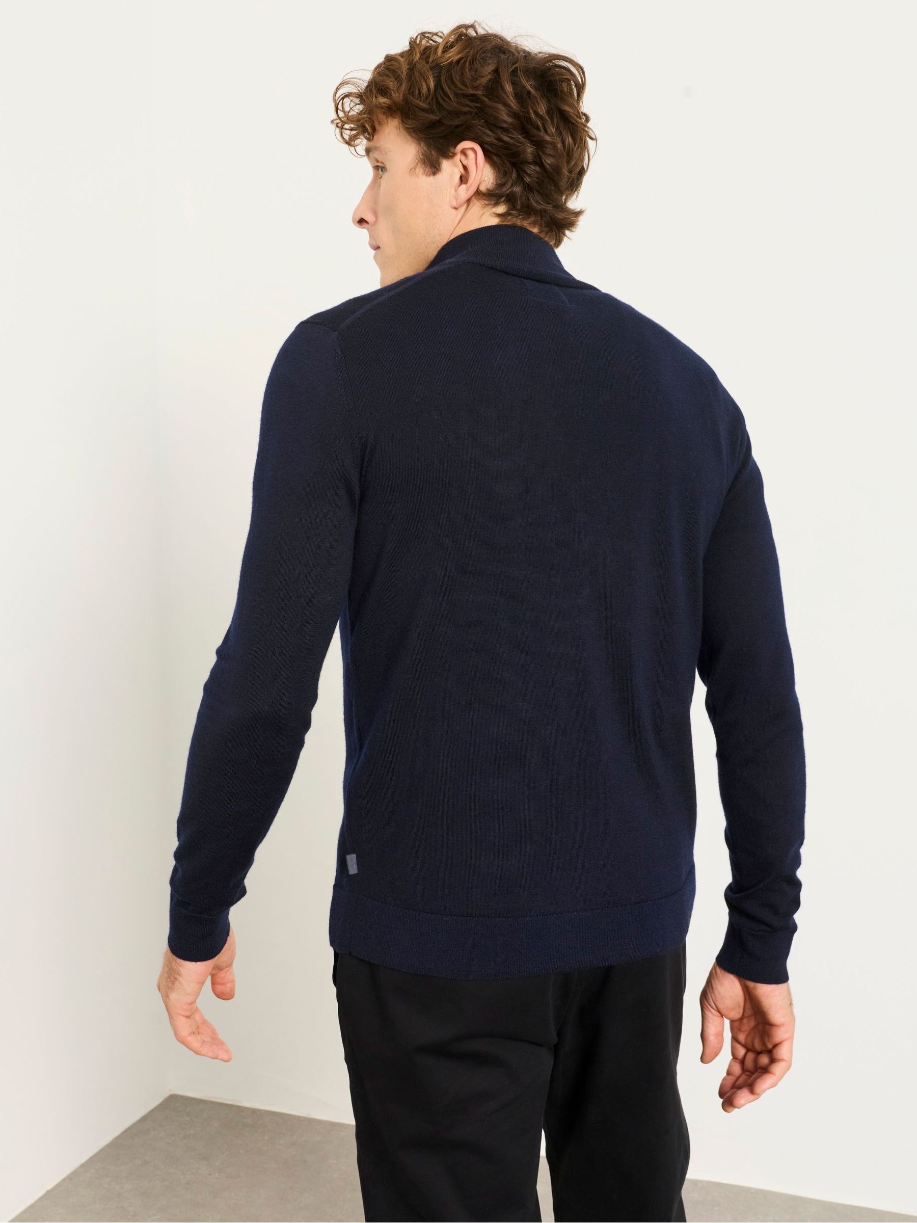 Malton Navy 100% Merino Wool Quarter Zip Knitted Jumper - Image 2 of 6
