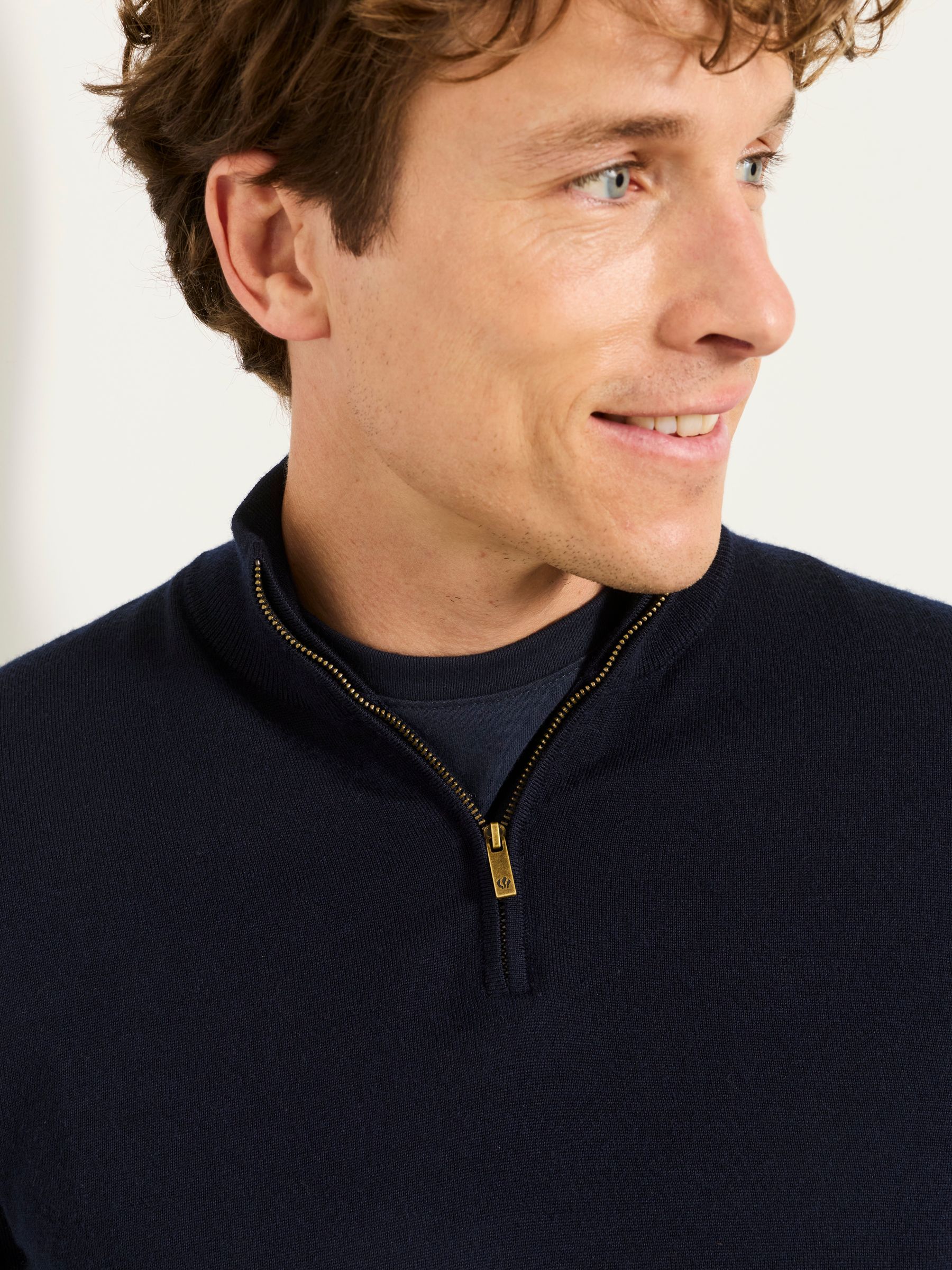 Malton Navy 100% Merino Wool Quarter Zip Knitted Jumper - Image 3 of 6