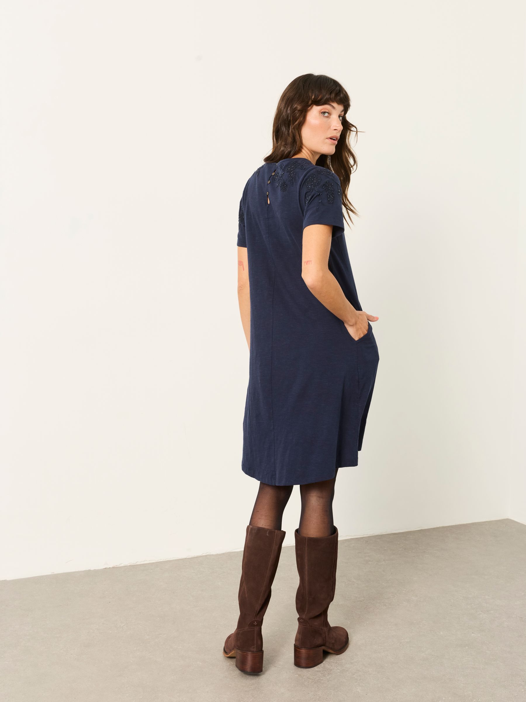 Simone Navy Floral Jersey Dress - Image 2 of 4