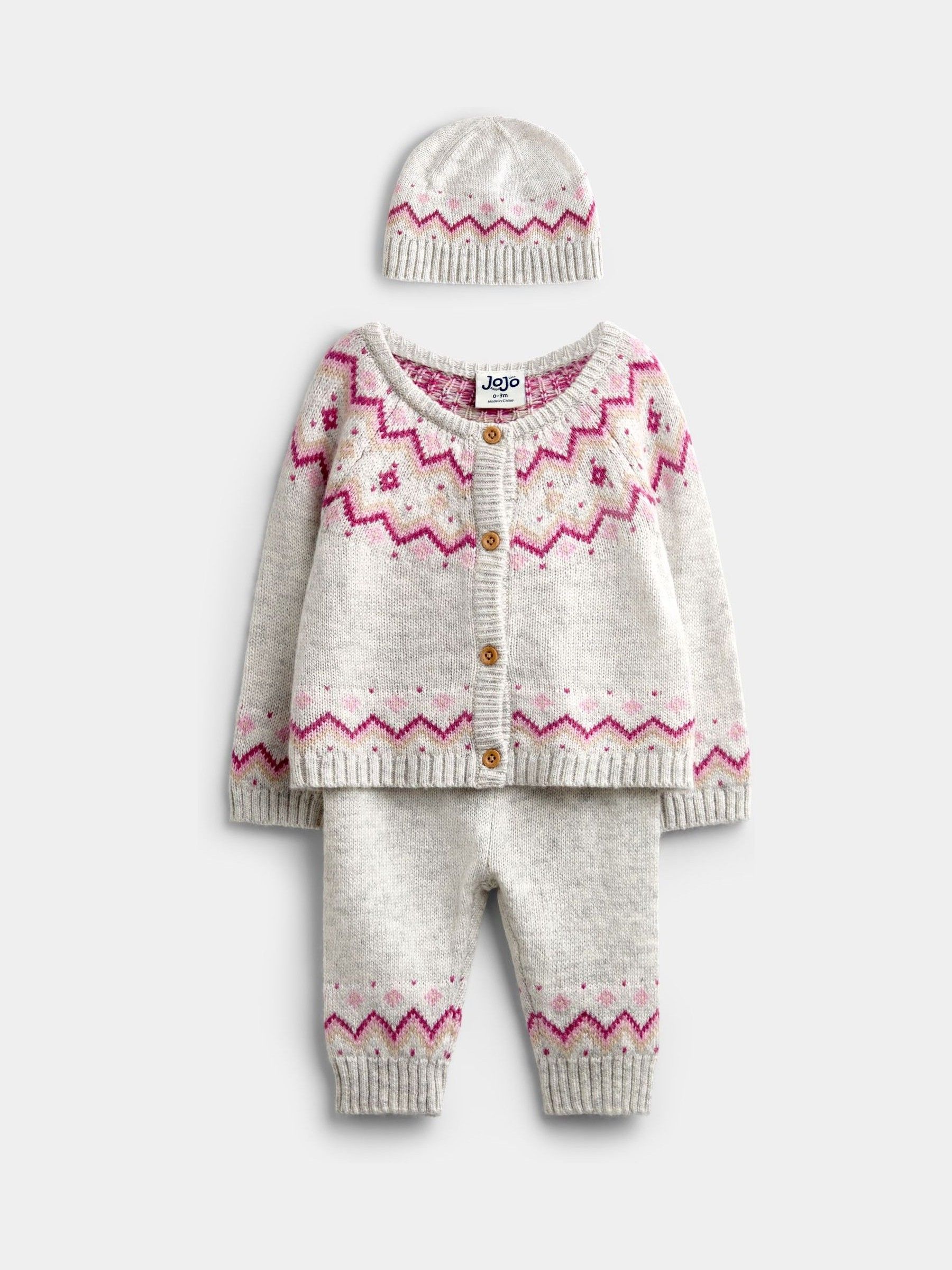 Light Grey 3-Piece Fairisle Knit Set - Image 1 of 9