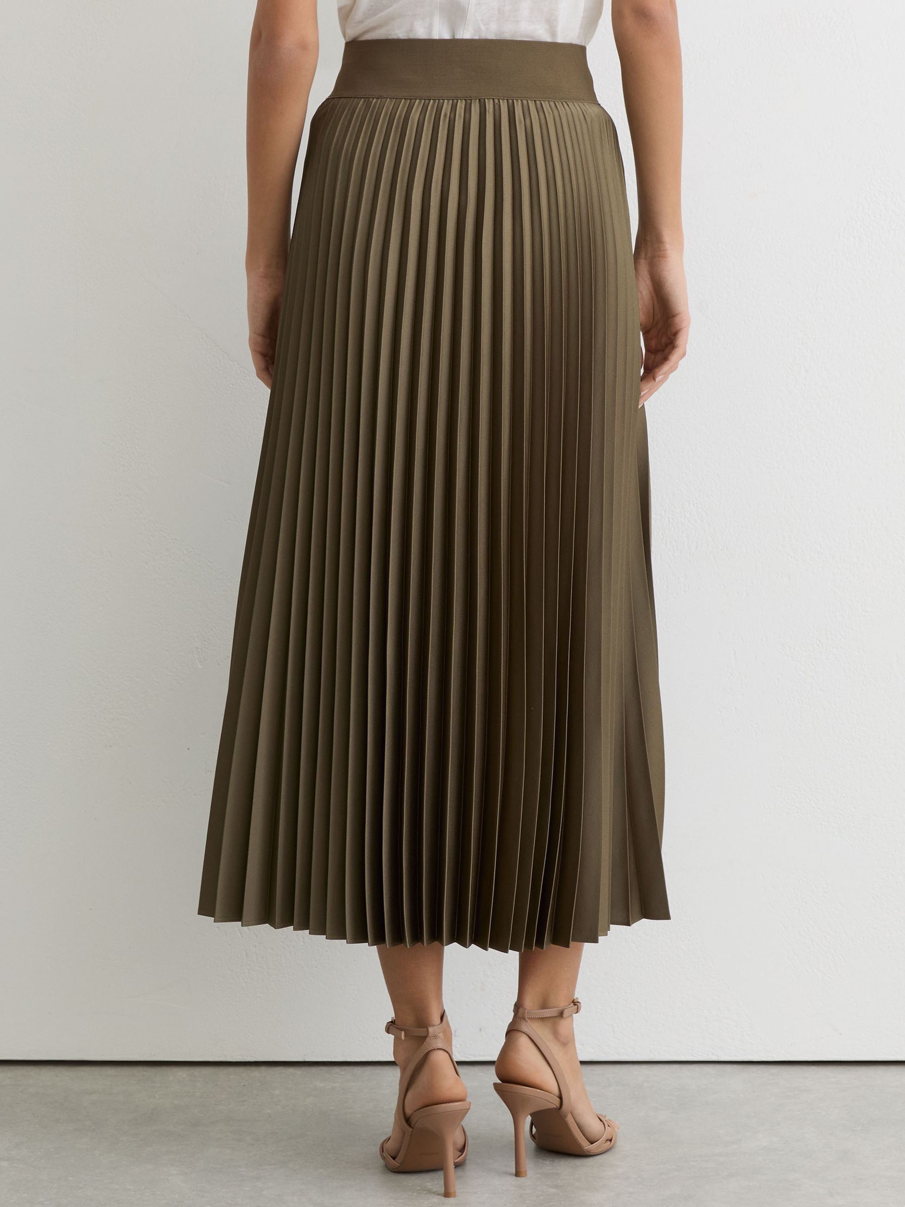 Pleated Midi Skirt in Khaki Green - Image 6 of 9