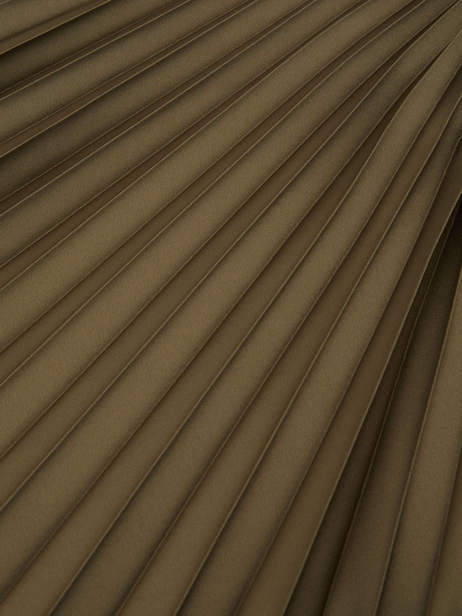 Pleated Midi Skirt in Khaki Green - Image 8 of 9