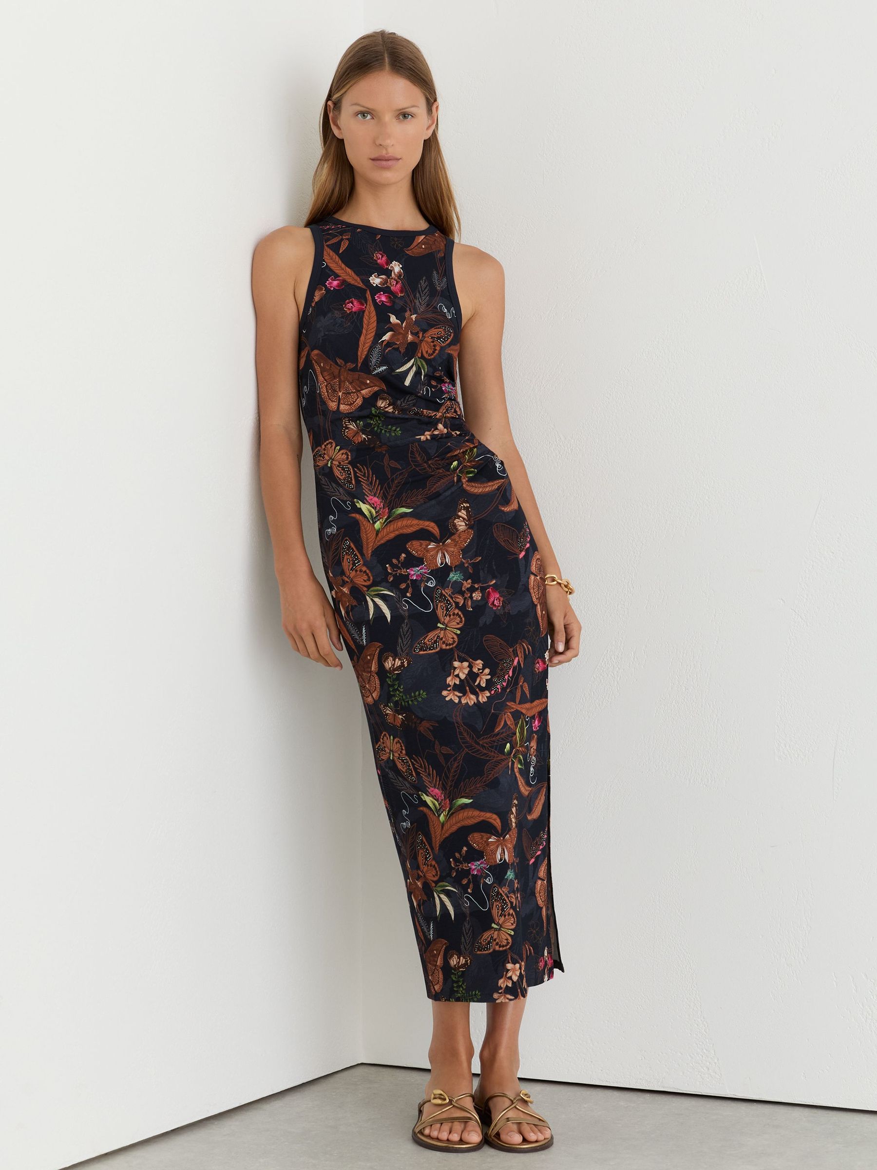 Reiss | NYBG Printed Jersey Midi Dress in Navy - Image 3 of 6