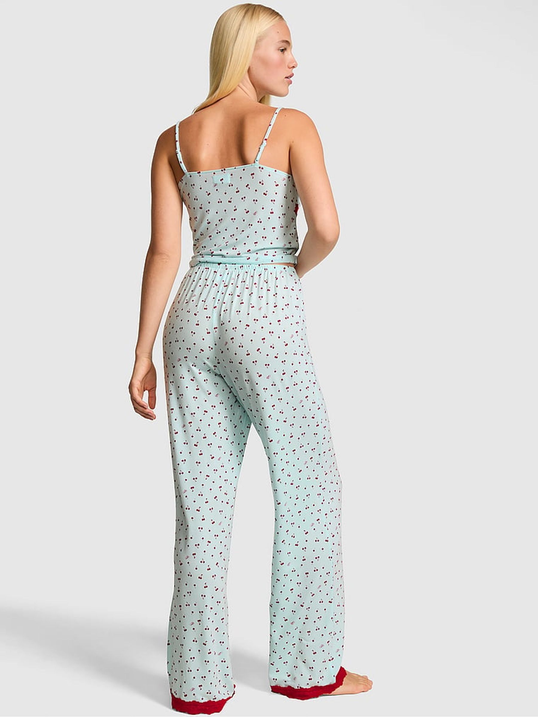 Spray Blue Cherries Print Long Modal Lace Trim Pyjama Set - Image 2 of 2