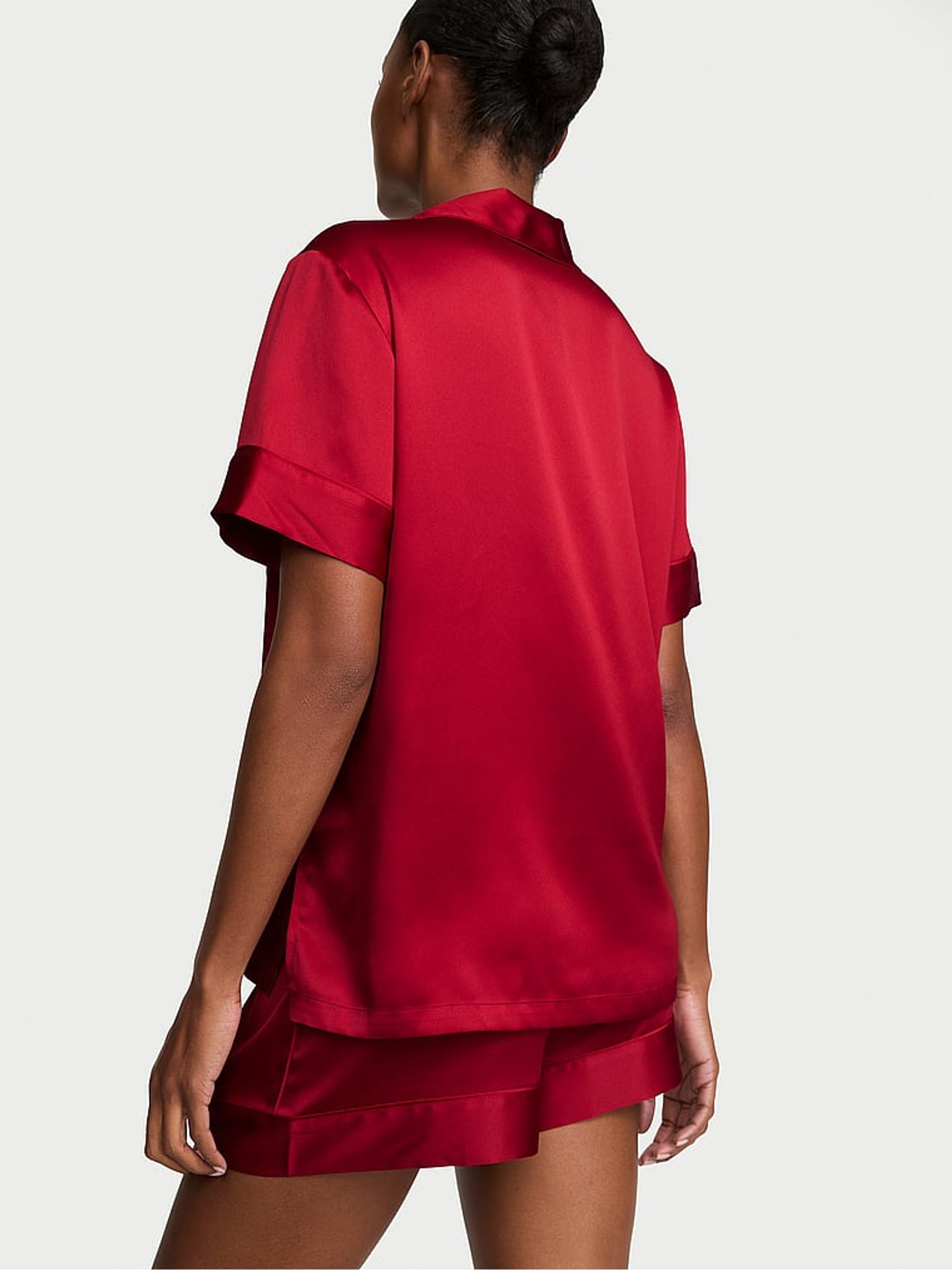 Red Lacquer Shine Satin Short Pyjamas Set - Image 2 of 3 Red Lacquer Shine Satin Short Pyjamas Set - Image 2 of 3
