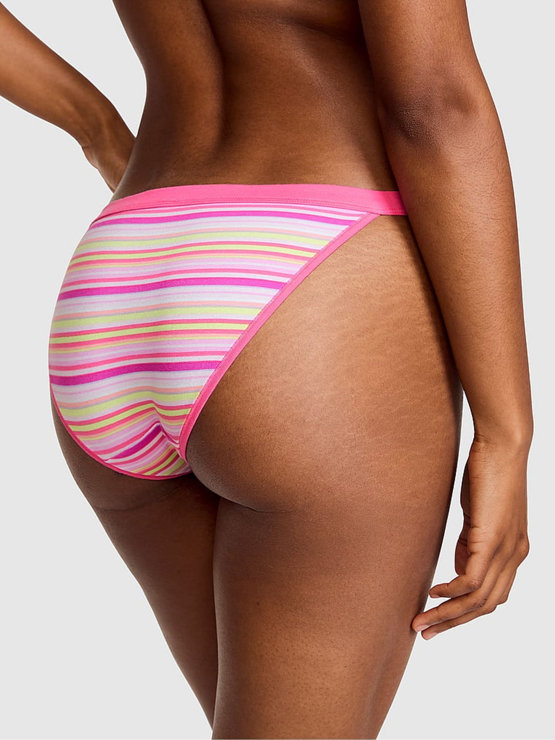 Love Pink Stripe Print Bikini Cotton Mesh Detail Knickers - Image 2 of 2