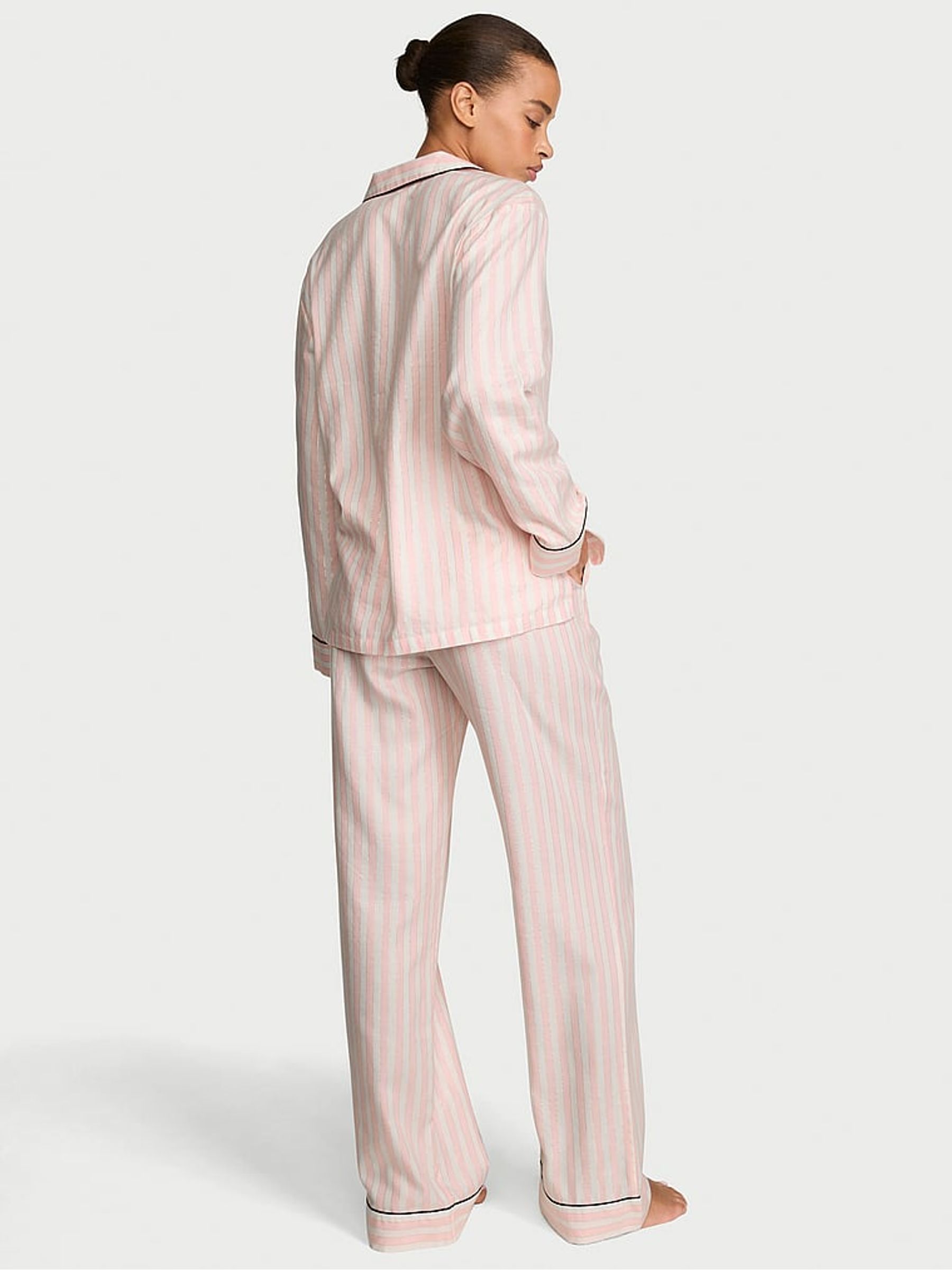 Pretty Blossom Pink Iconic Stripe Flannel Long Pyjama Set - Image 2 of 2 Pretty Blossom Pink Iconic Stripe Flannel Long Pyjama Set - Image 2 of 2