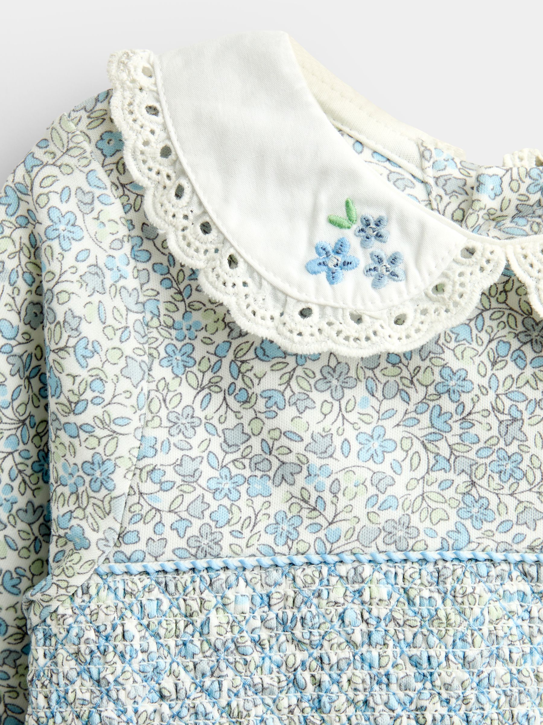 Blue Floral Smocked Dress Set - Image 6 of 7
