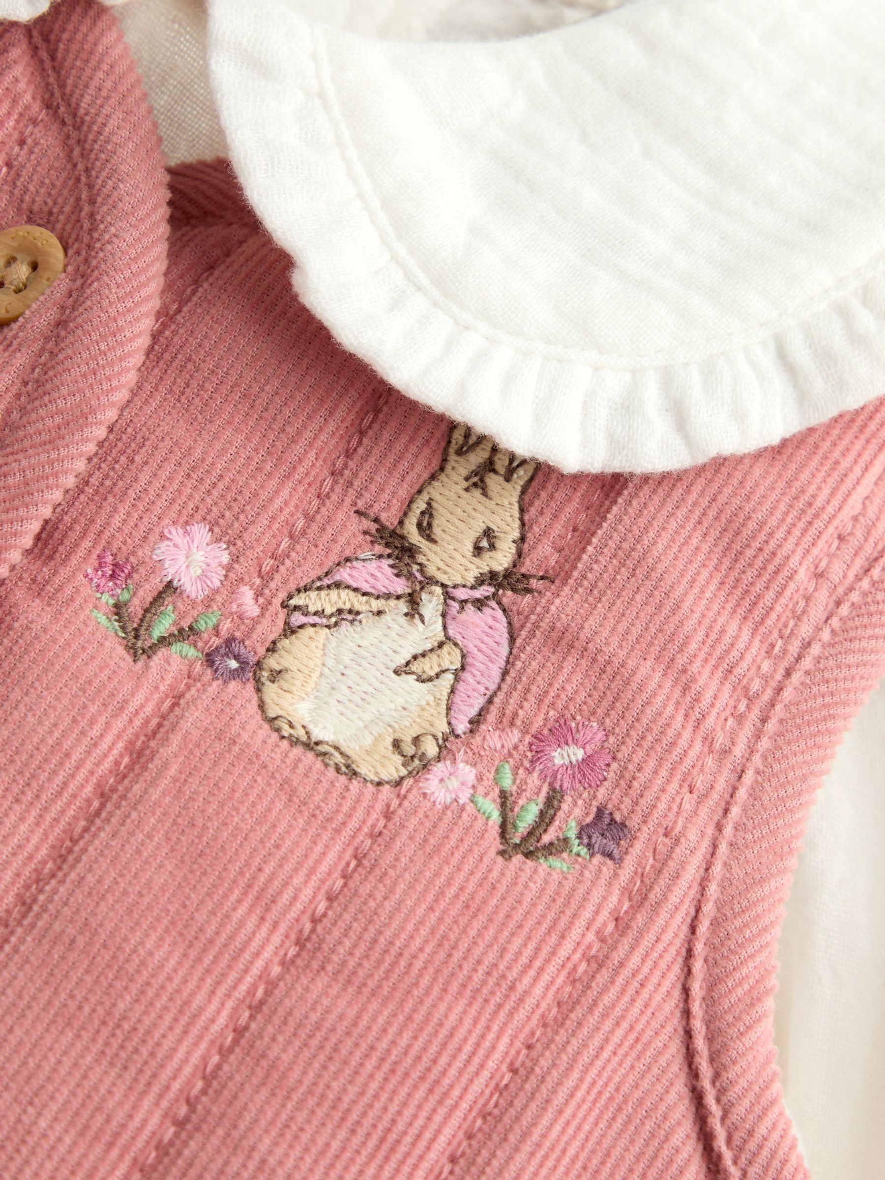 Rose Pink Peter Rabbit Flopsy Bunny Blouse, Legging & Gilet Baby Set - Image 10 of 11