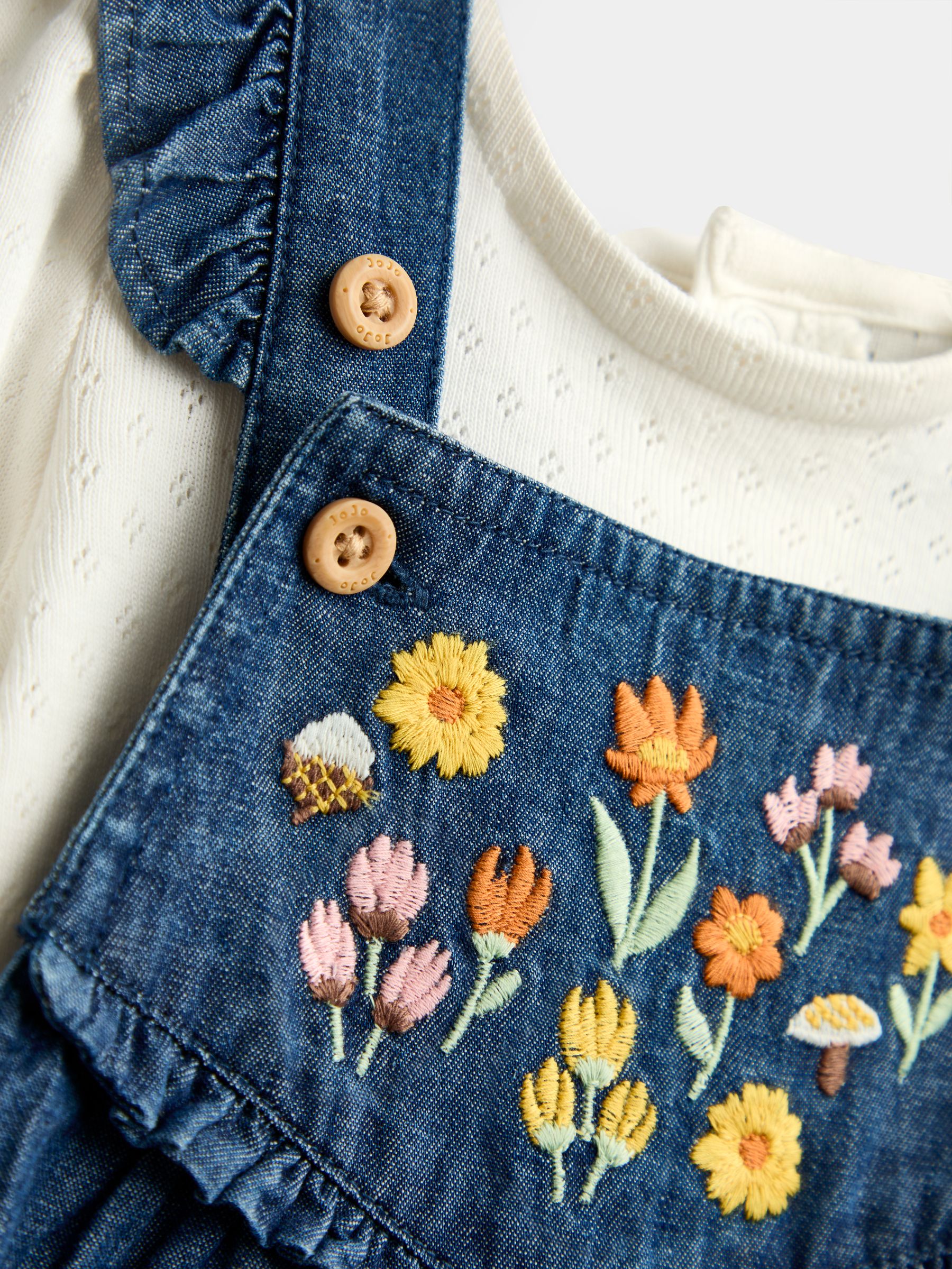 Denim Embroidered Chambray Dungaree Set - Image 6 of 6