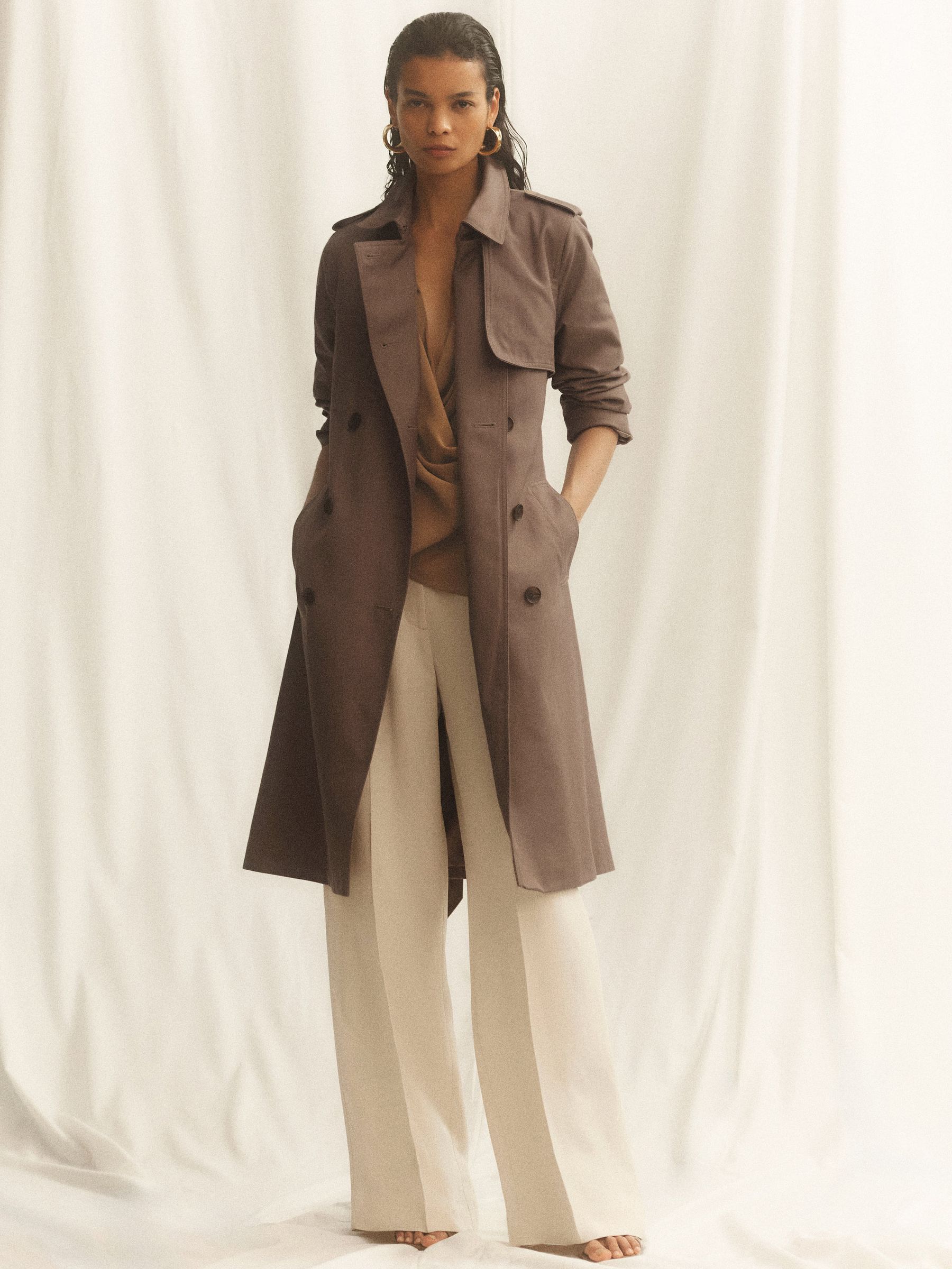 Hooded Insert Trench Coat in Taupe Neutral - Obrázek 1 z 12