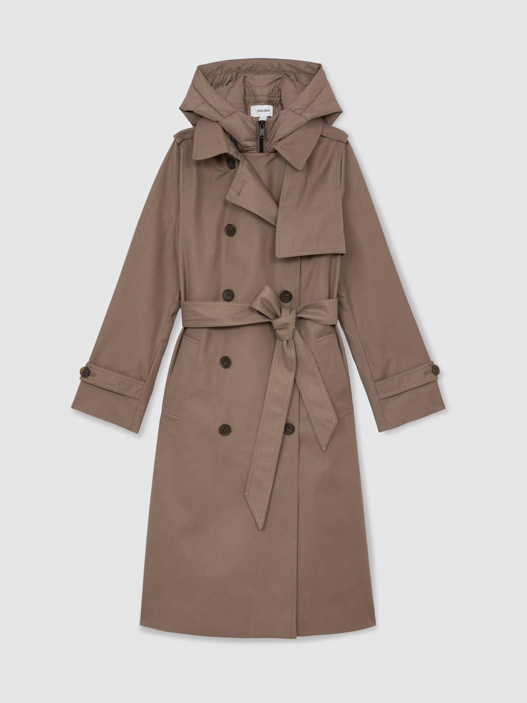 Hooded Insert Trench Coat in Taupe Neutral - Obrázek 2 z 12