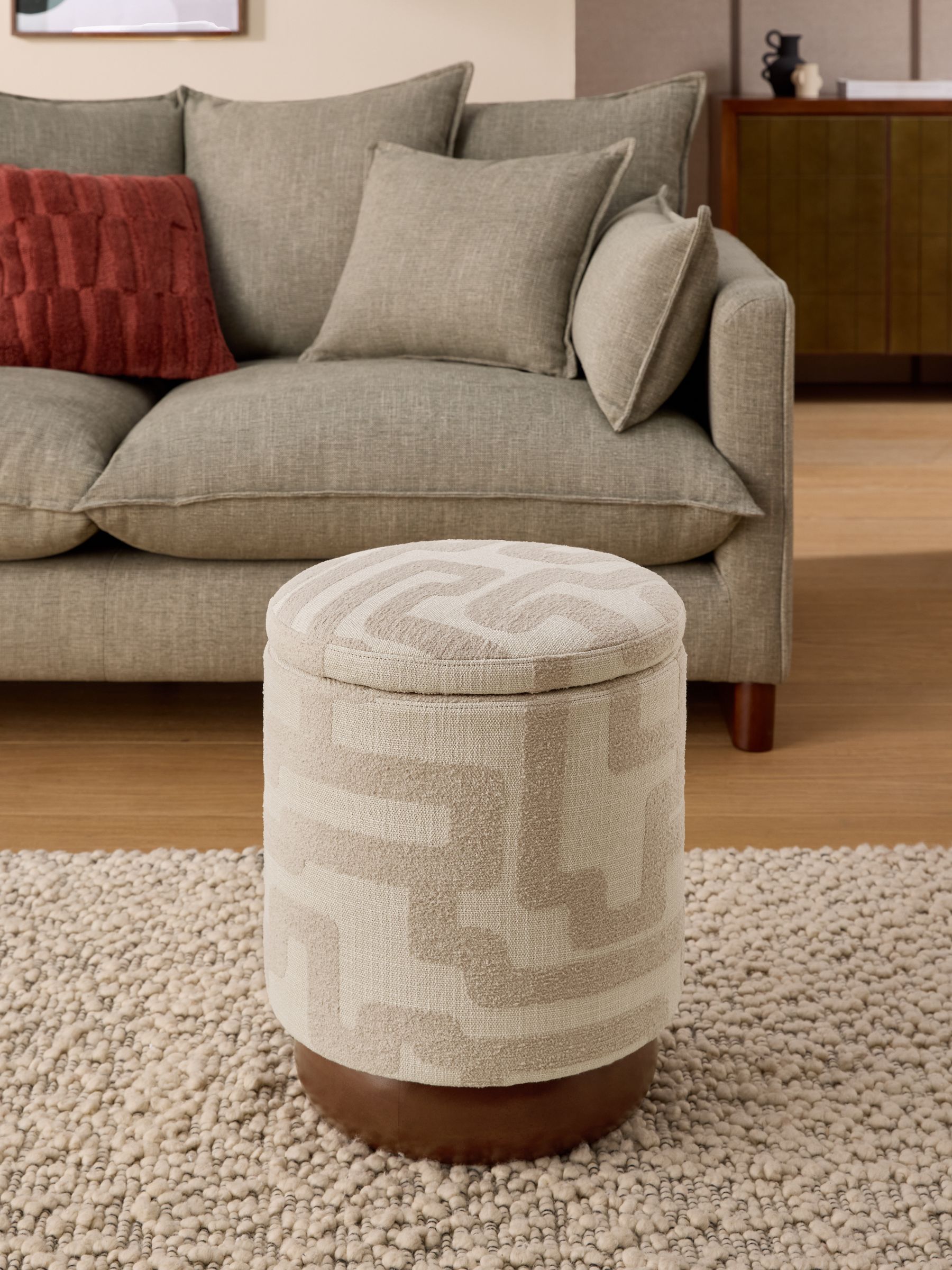 Inara Storage Stool in Natural Sand Clyde Abstract Weave - Image 1 of 5