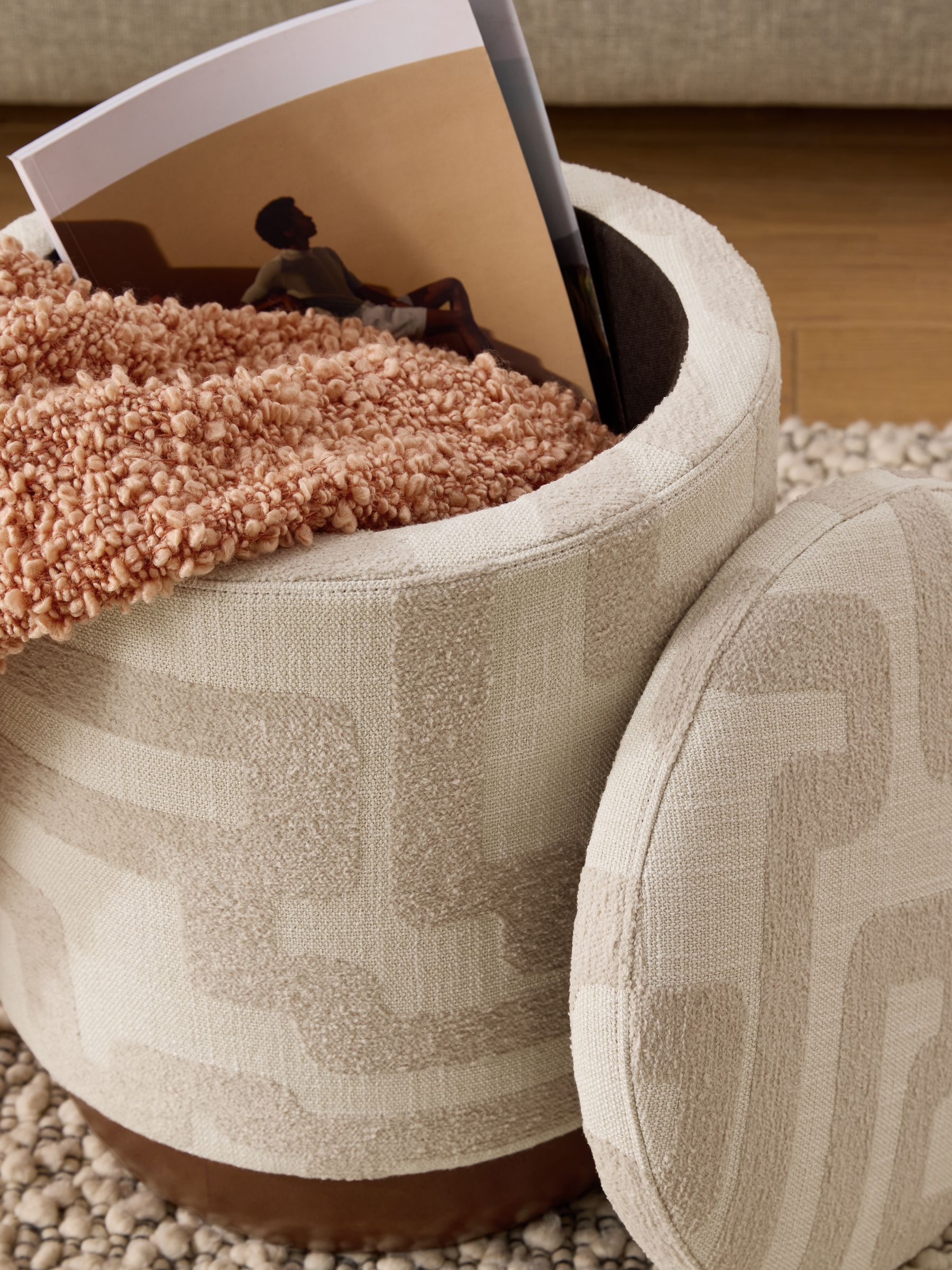 Inara Storage Stool in Natural Sand Clyde Abstract Weave - Image 3 of 5