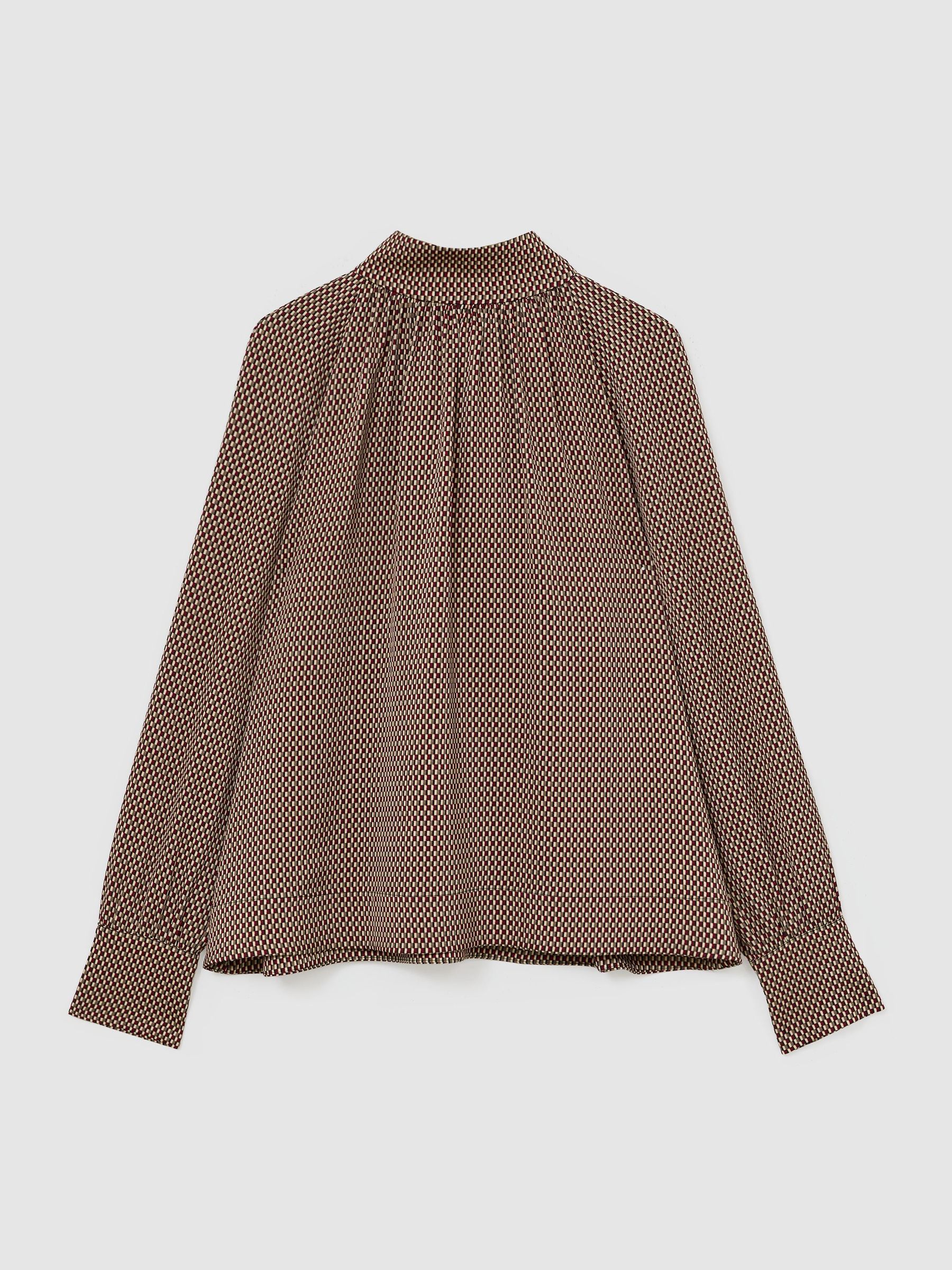 Geometric-Print Tie-Neck Blouse in Red - Image 2 of 7