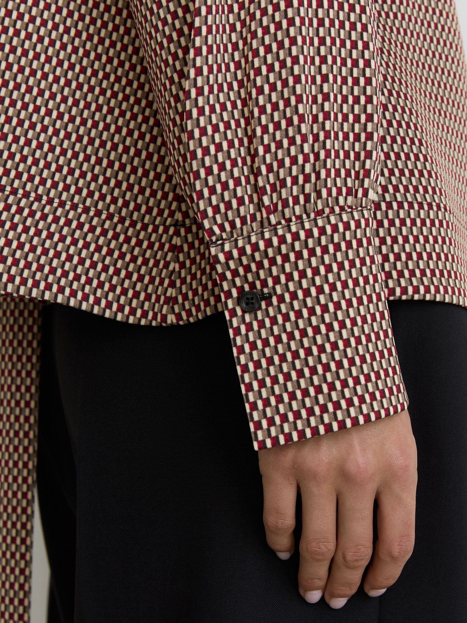 Geometric-Print Tie-Neck Blouse in Red - Image 6 of 7