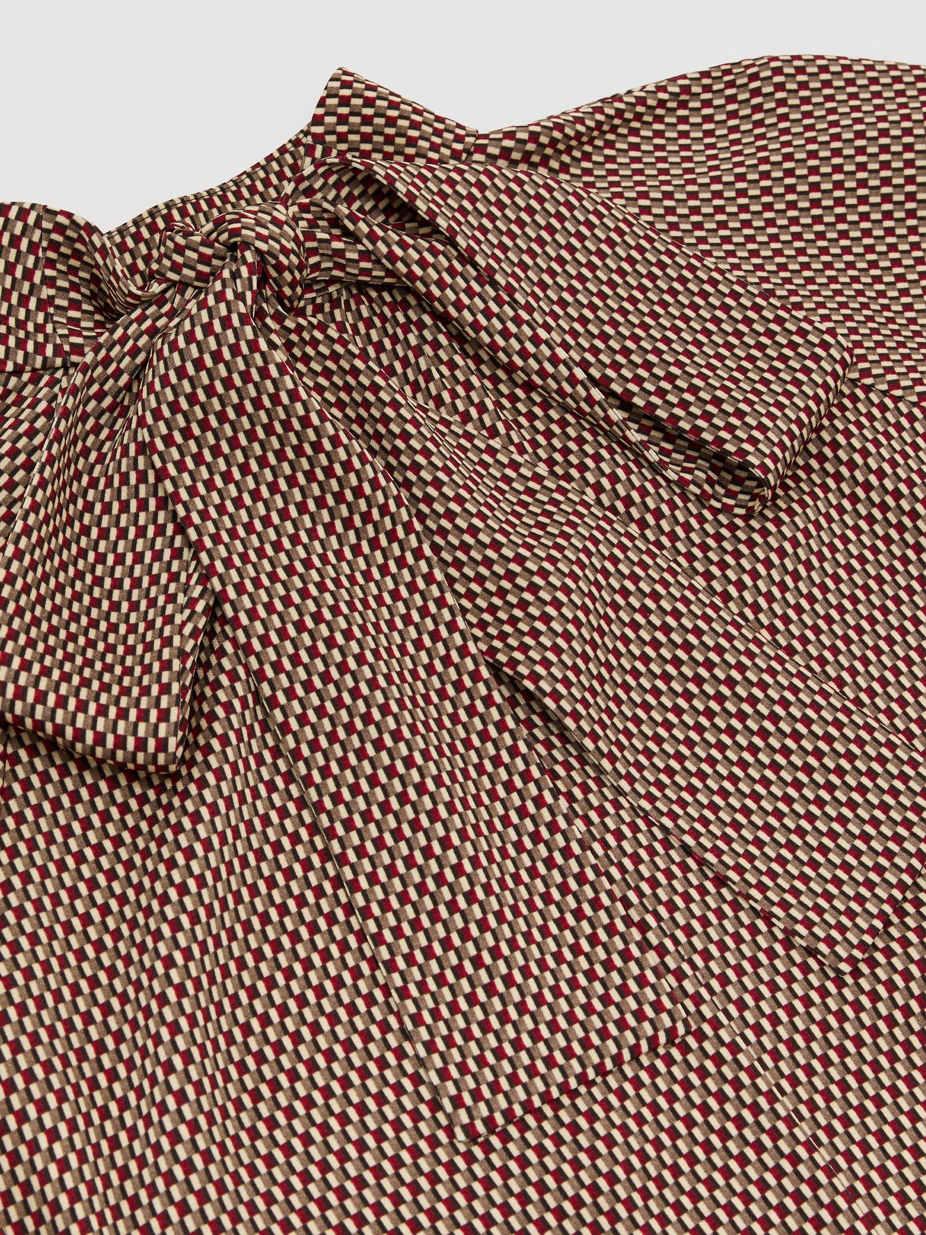 Geometric-Print Tie-Neck Blouse in Red - Image 7 of 7