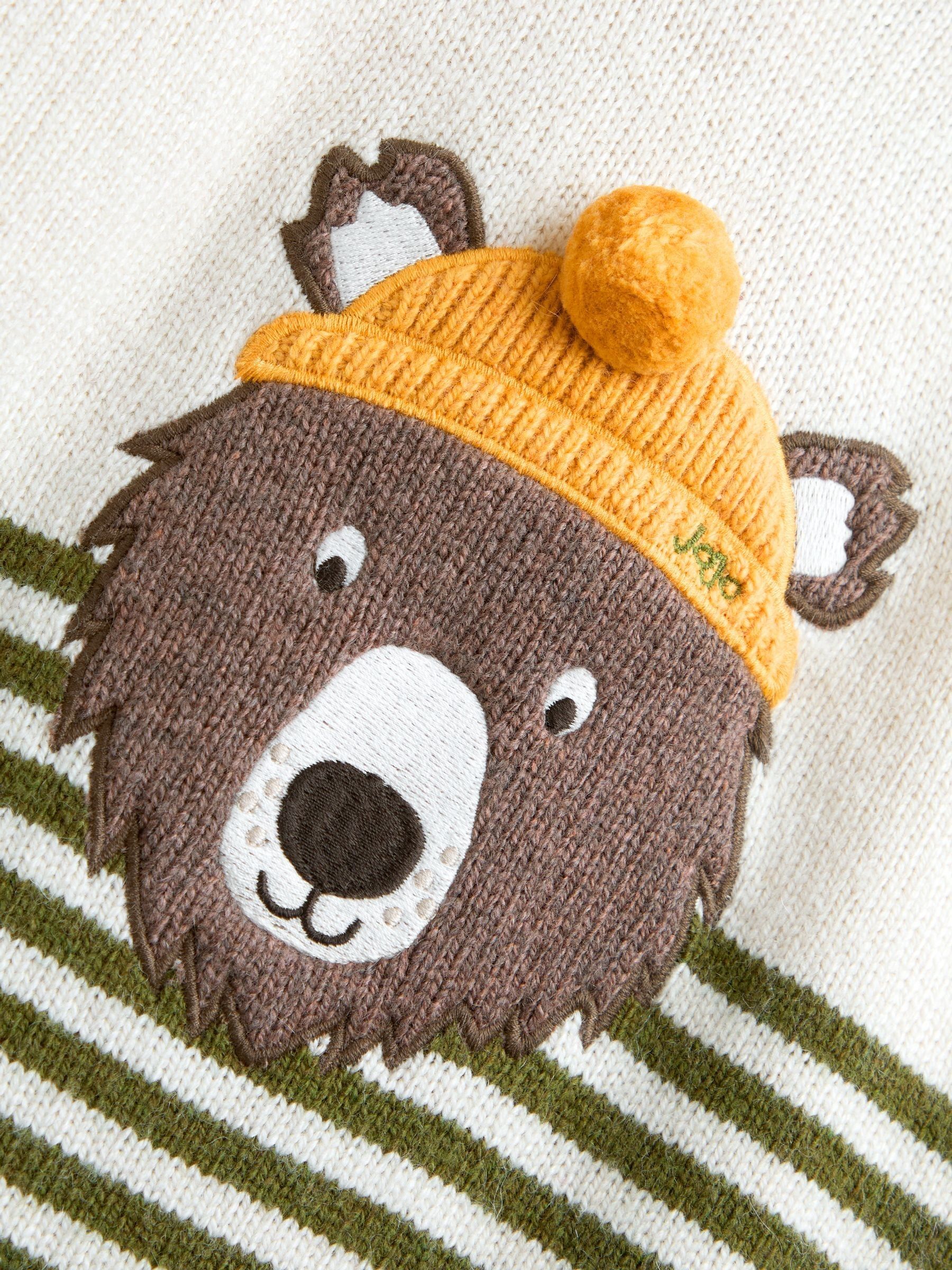 Natural Green Stripe Bear Appliqué Knitted Jumper - Image 3 of 4