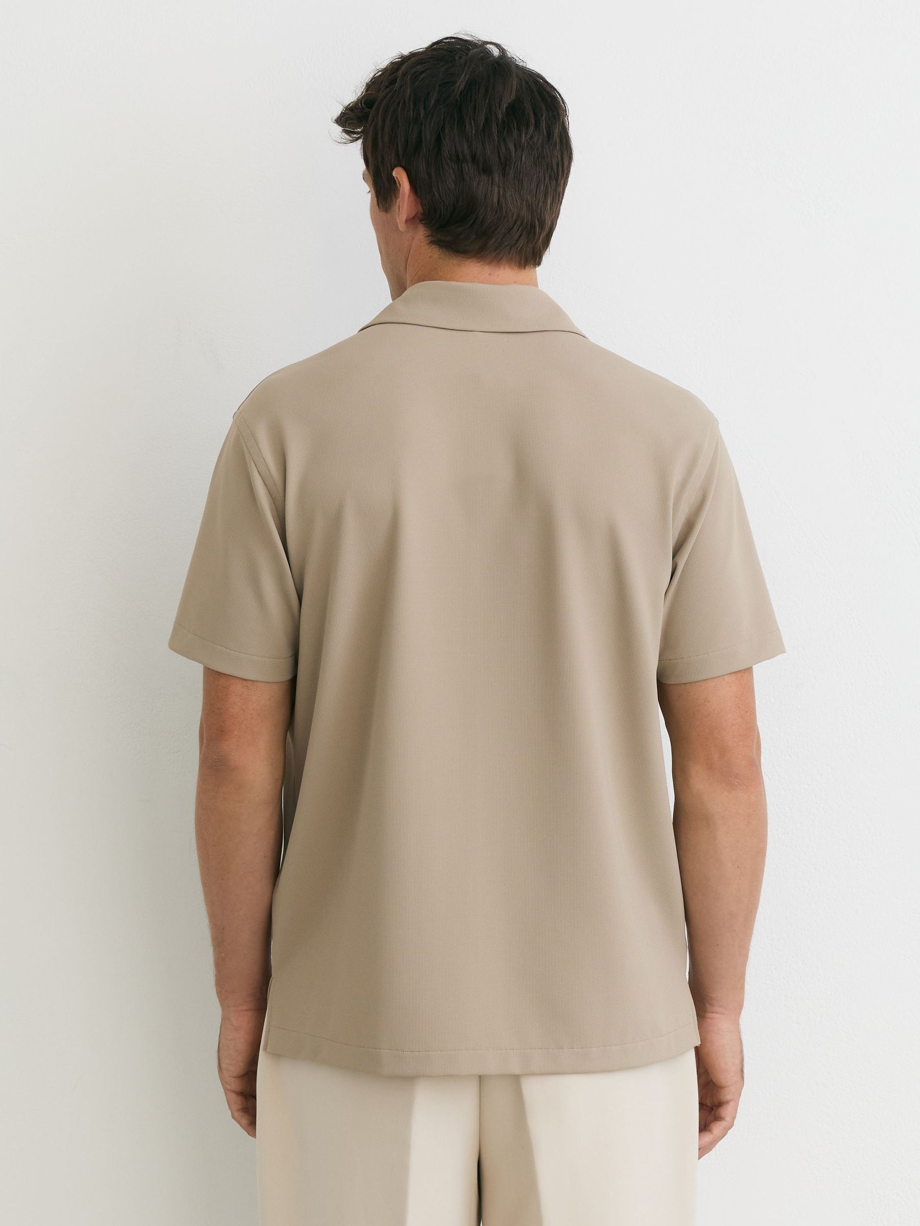 Stretch Textured Cuban-Collar Shirt in Stone - Image 5 of 6