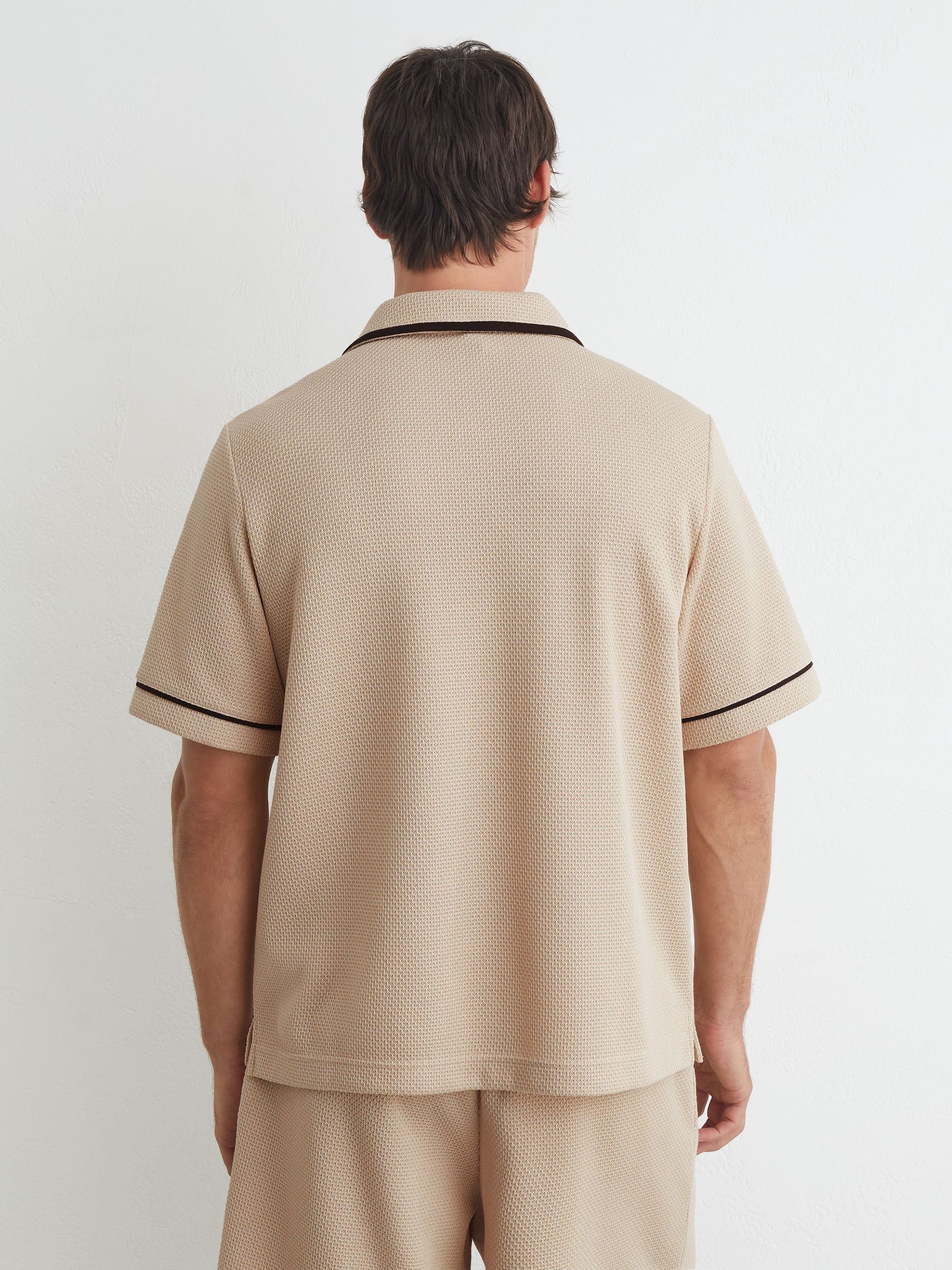 Textured Piped Short-Sleeve Shirt in Stone - Image 5 of 6