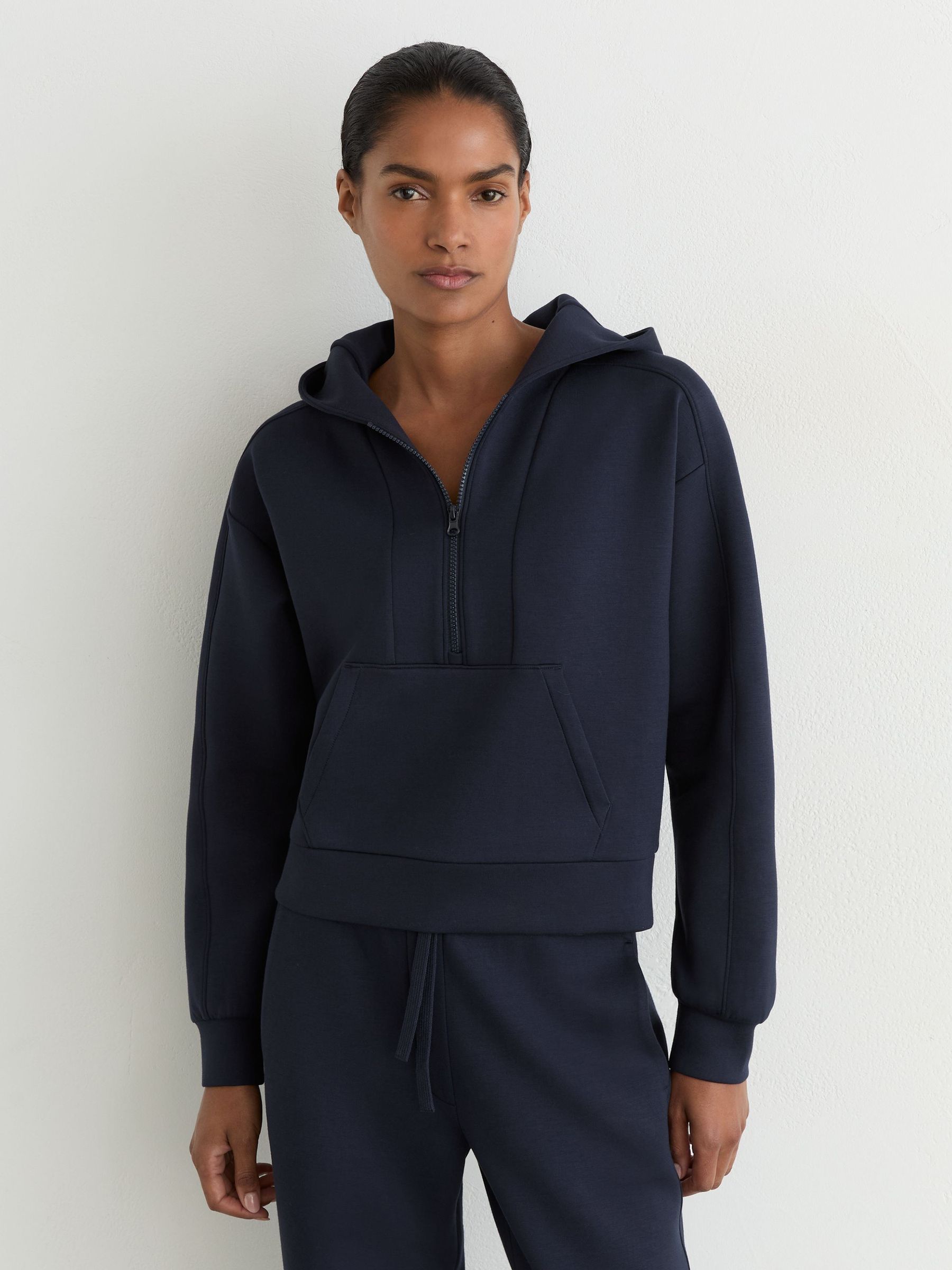 Premium Interlock Half-Zip Hoodie in Navy - Bild 1 von 6