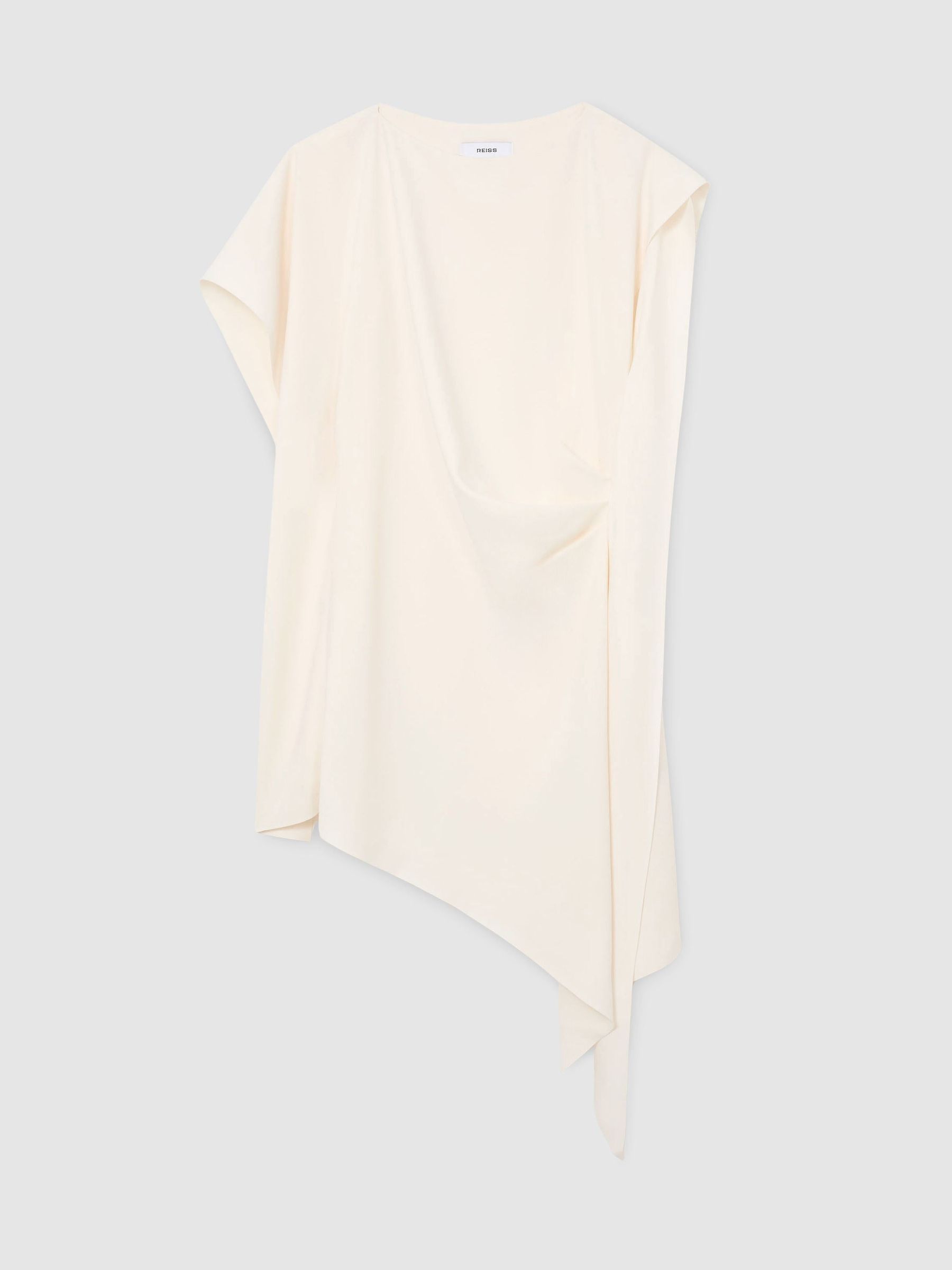 Asymmetric Drape Mini Dress in Ivory - Image 2 de 9