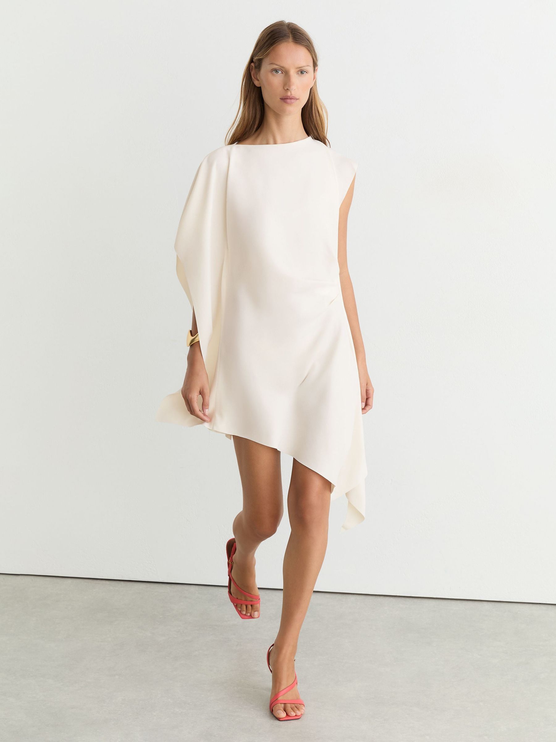 Asymmetric Drape Mini Dress in Ivory - Image 6 de 9
