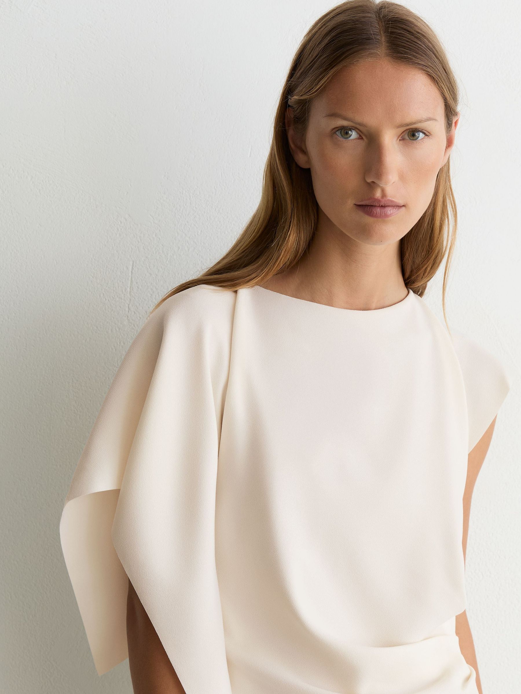 Asymmetric Drape Mini Dress in Ivory - Image 7 de 9